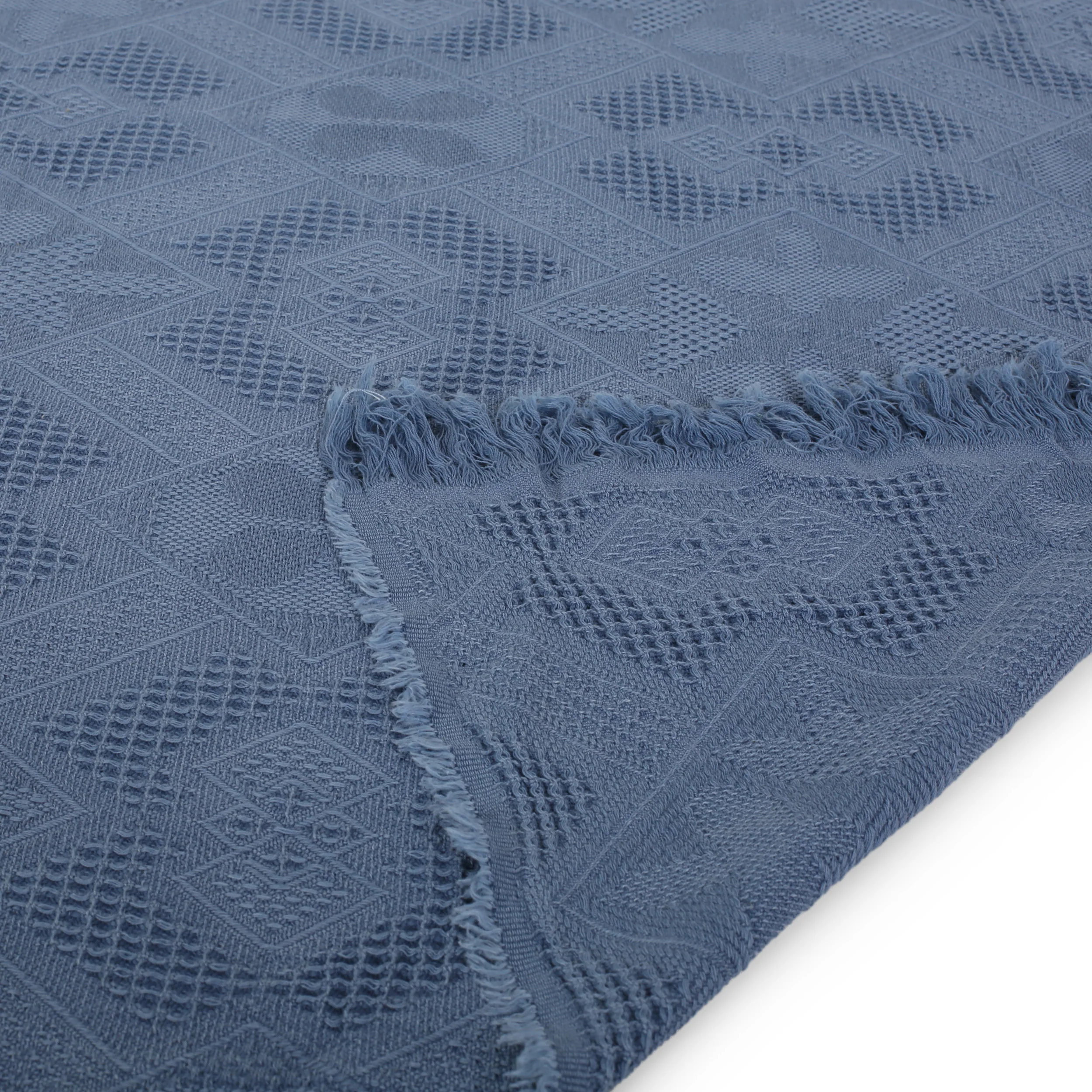 Isabel Contemporary Cotton Throw Blanket with Fringes, Aqua - furnishings