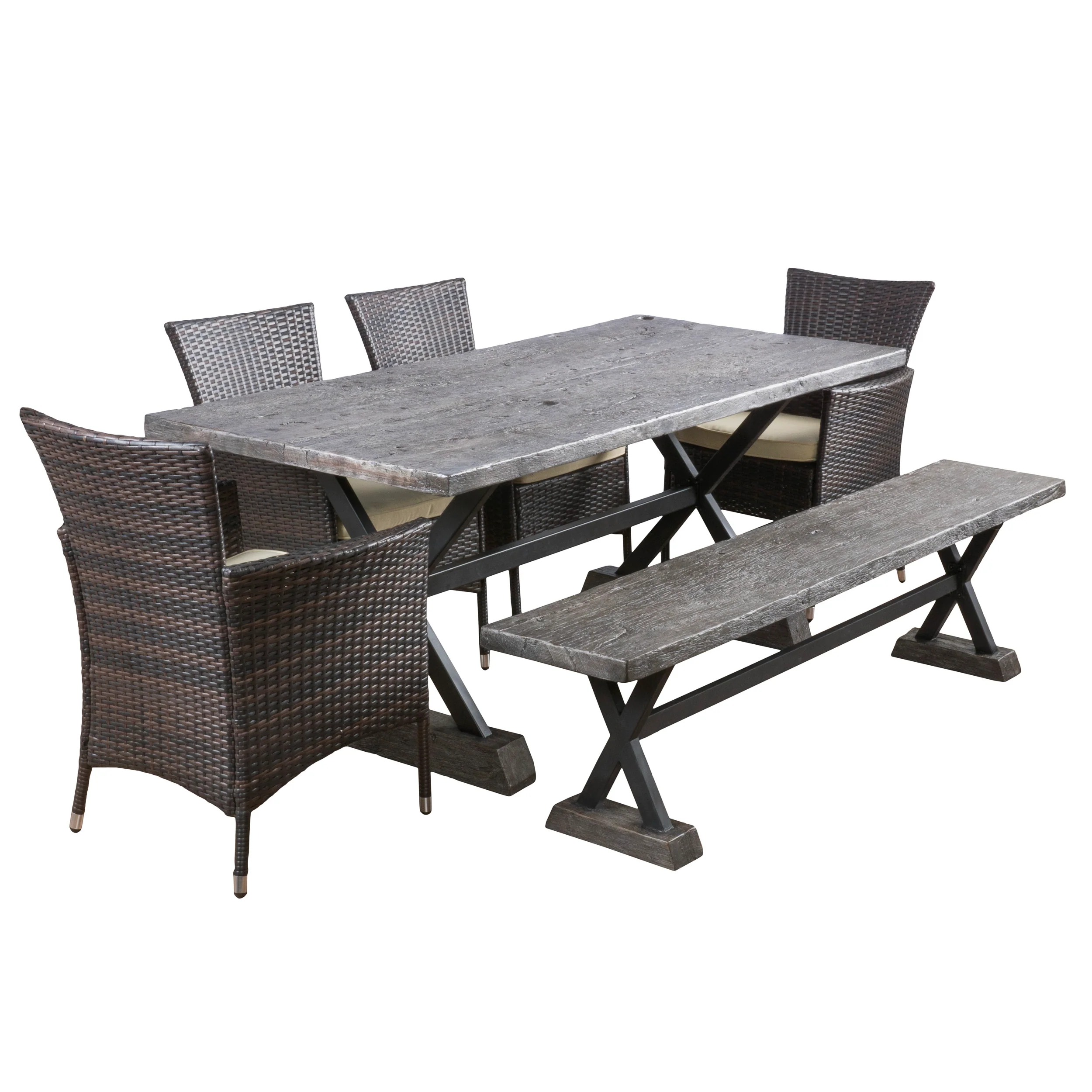 Remond Outdoor 6 Piece Lightweight Concrete Dining Set with Bench - furnishings