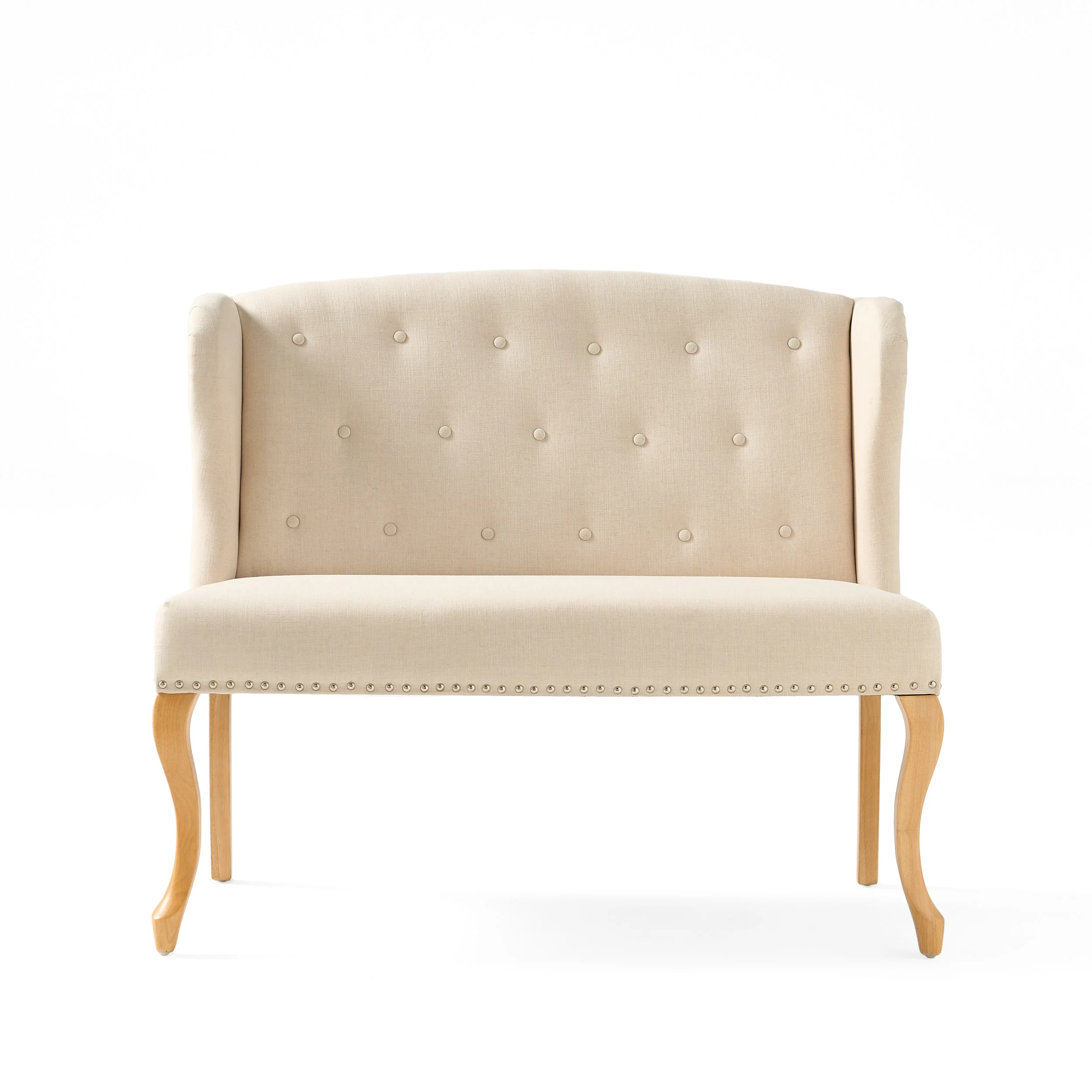 Eva French Country Style Tufted Beige Fabric Wingback Bench - furnishings