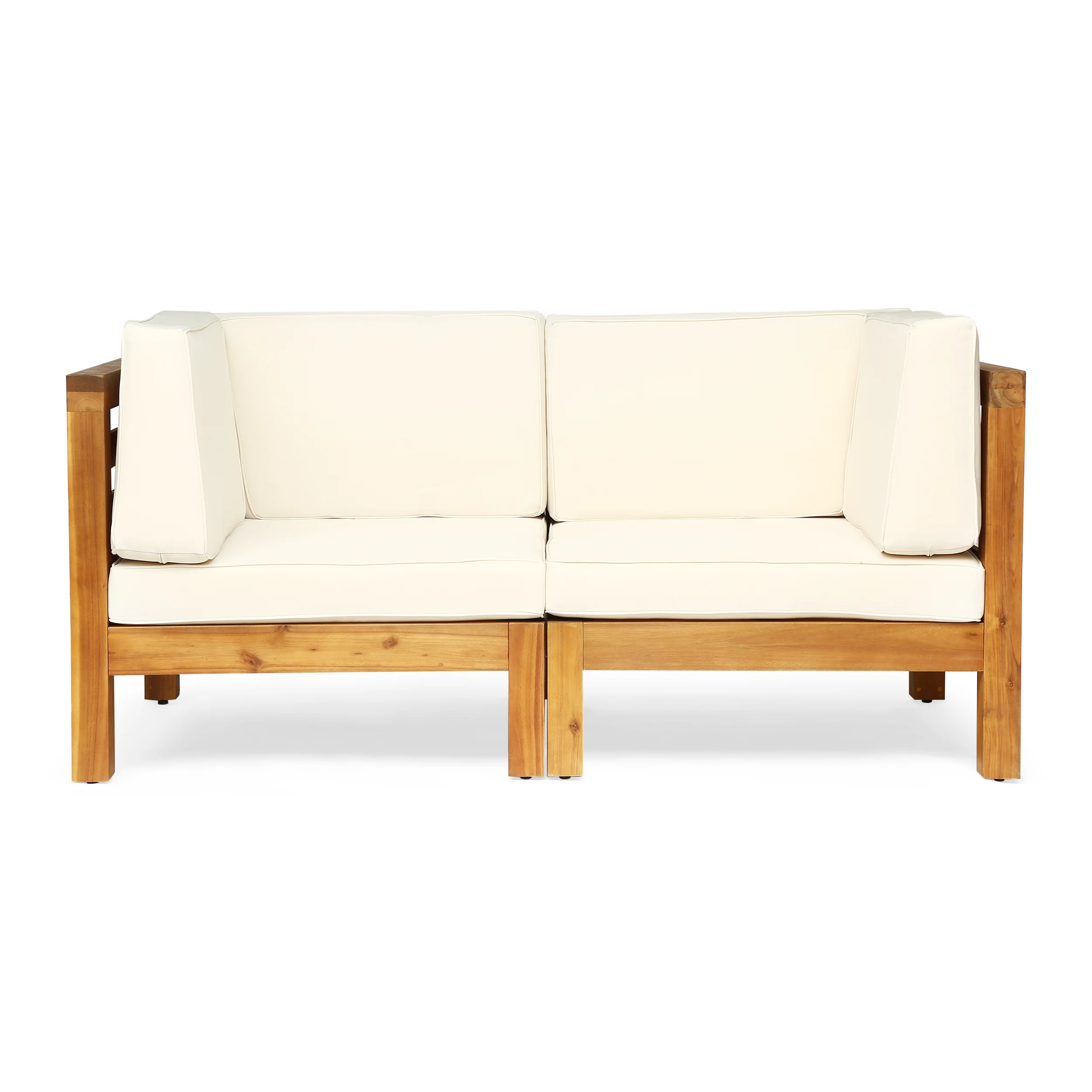 Dawson Outdoor 2-Seater Acacia Wood Sectional Loveseat Set with Cushions - furnishings