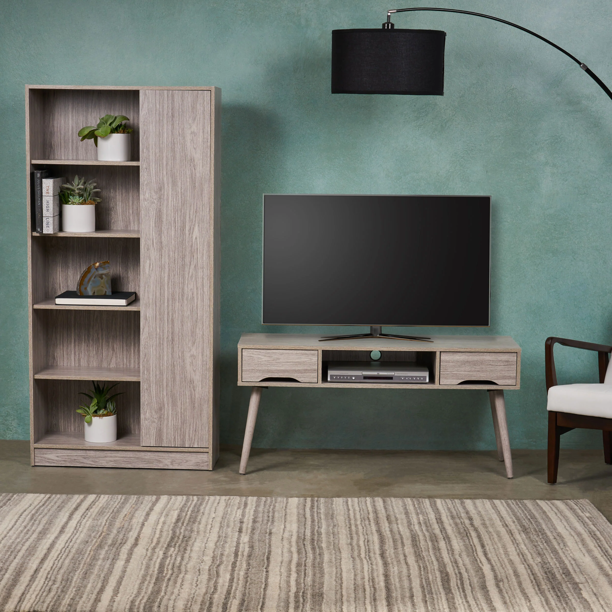 Maxine Mid Century Modern 2 Piece TV Stand & Bookcase Set - furnishings