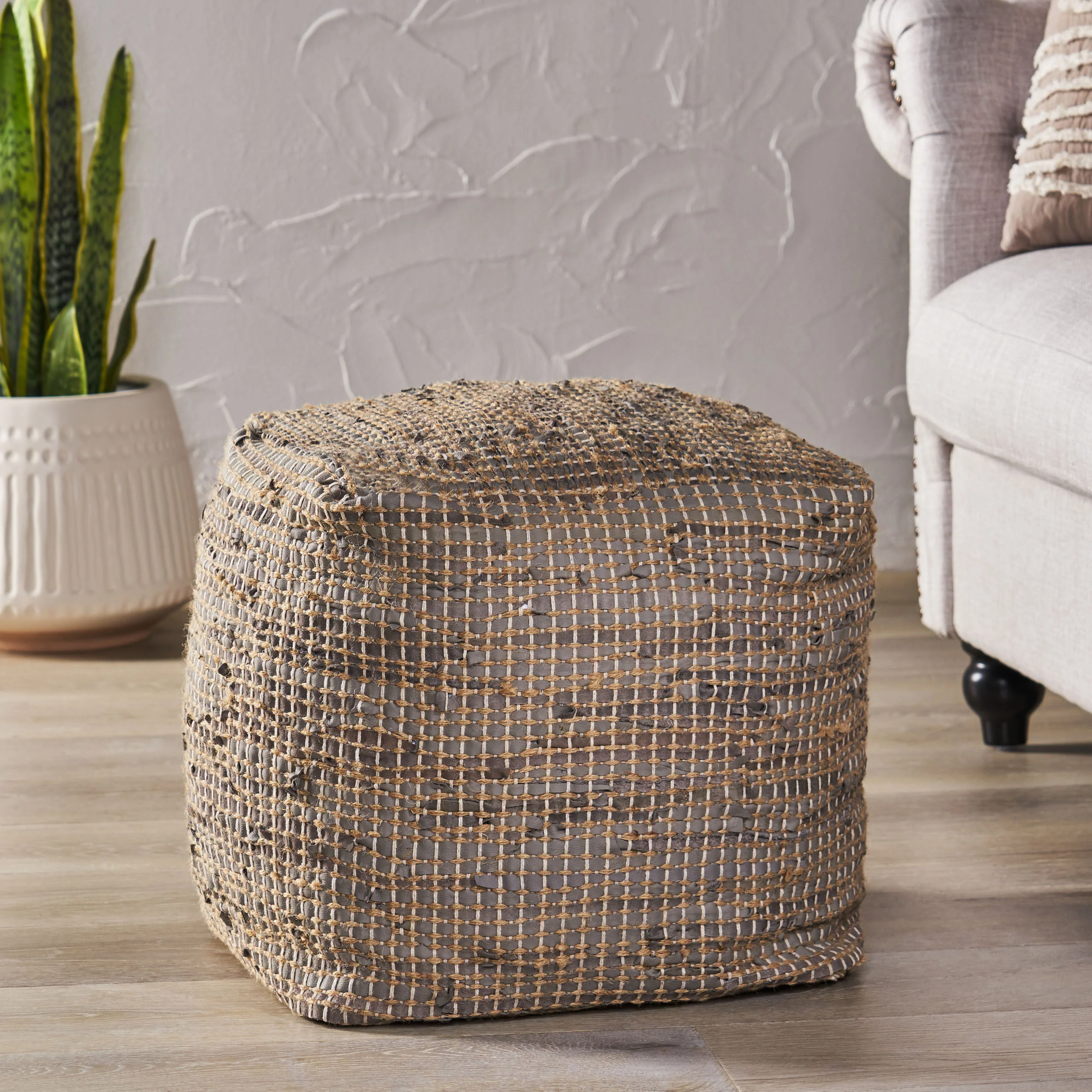 Glencoe Boho Handcrafted Fabric Cube Pouf - furnishings
