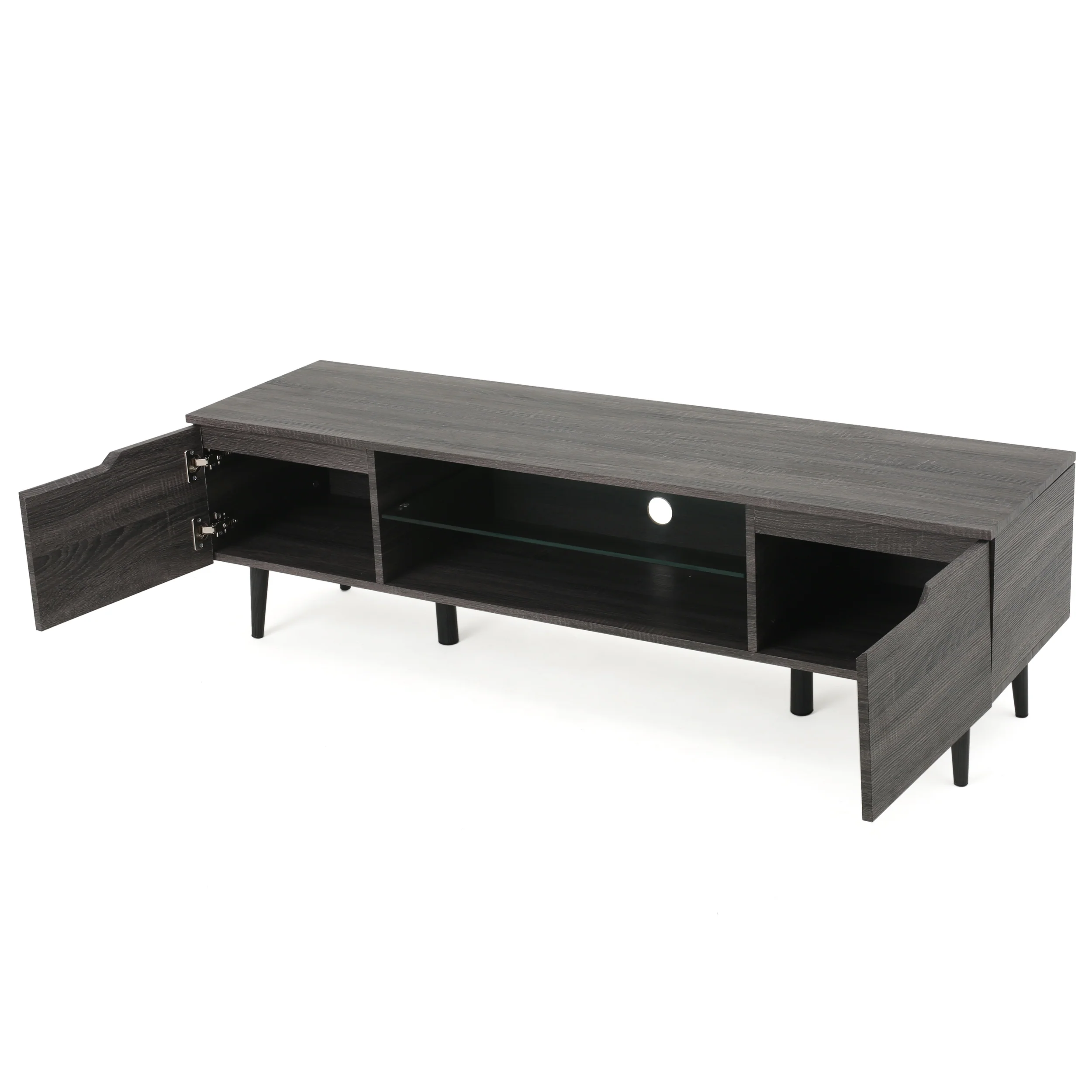 Reginald Mid Century Modern 2 Cabinets & Glass Shelf TV Stand - furnishings