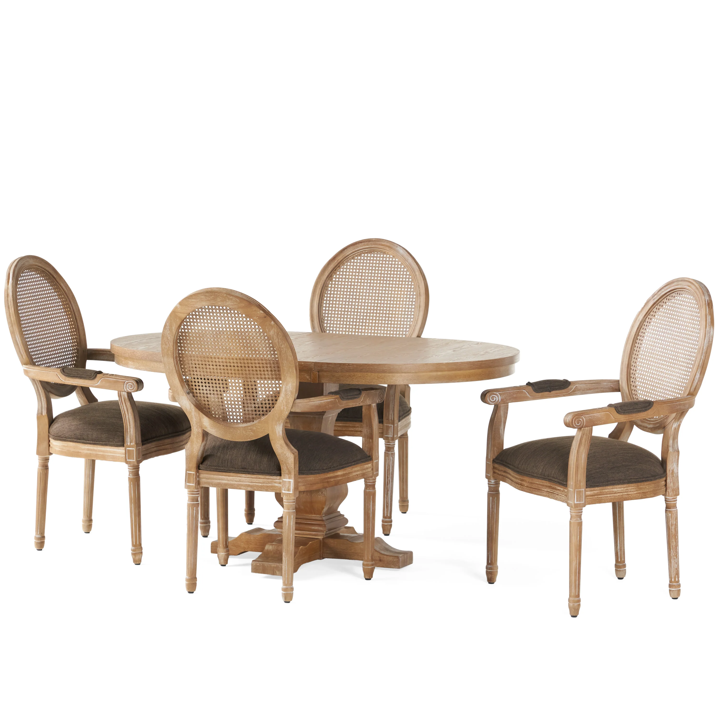Ismay French Country Wood and Cane 5-Piece Expandable Oval Dining Set - furnishings