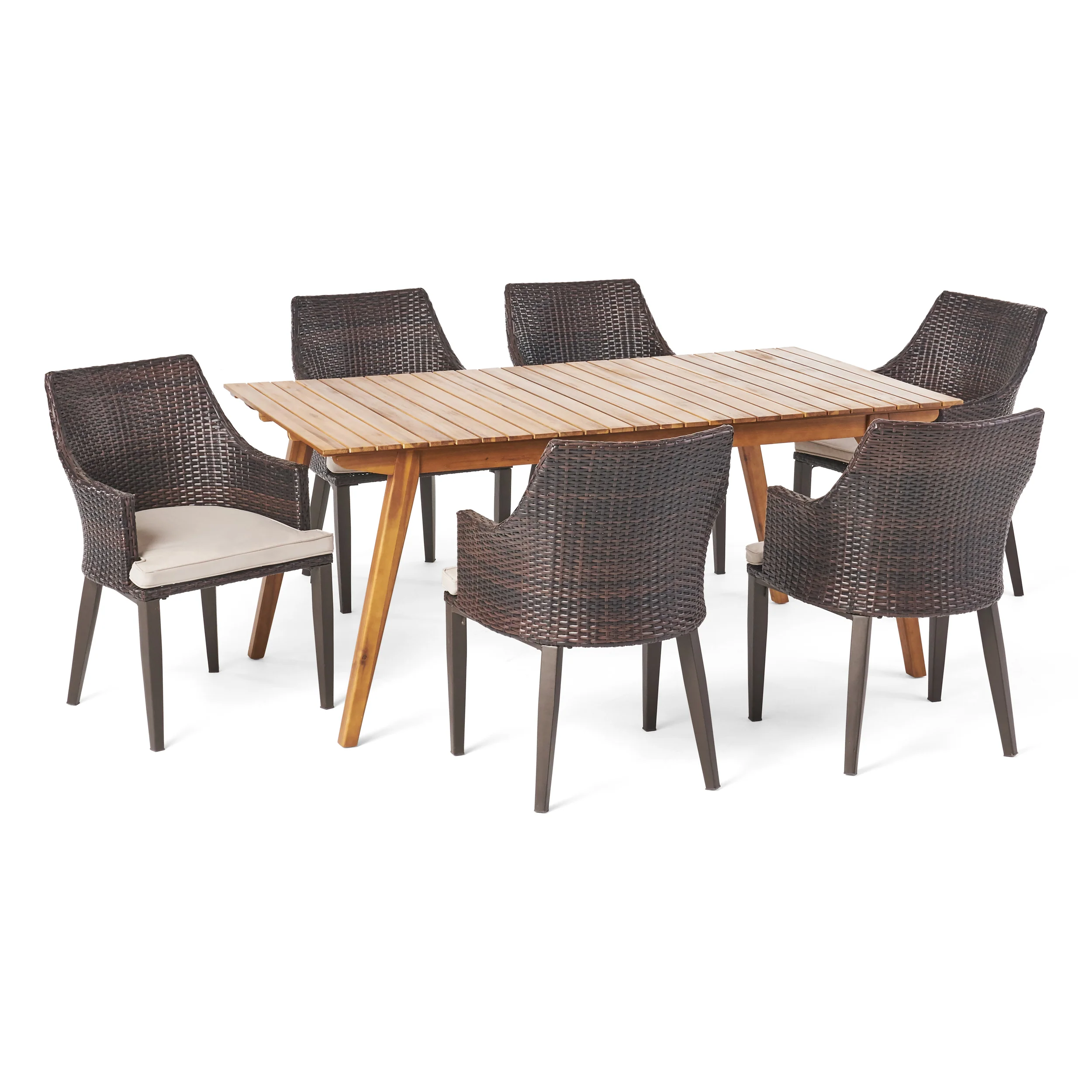 Hestor Outdoor 7 Piece Teak Finished Acacia Wood Rectangular Dining - furnishings