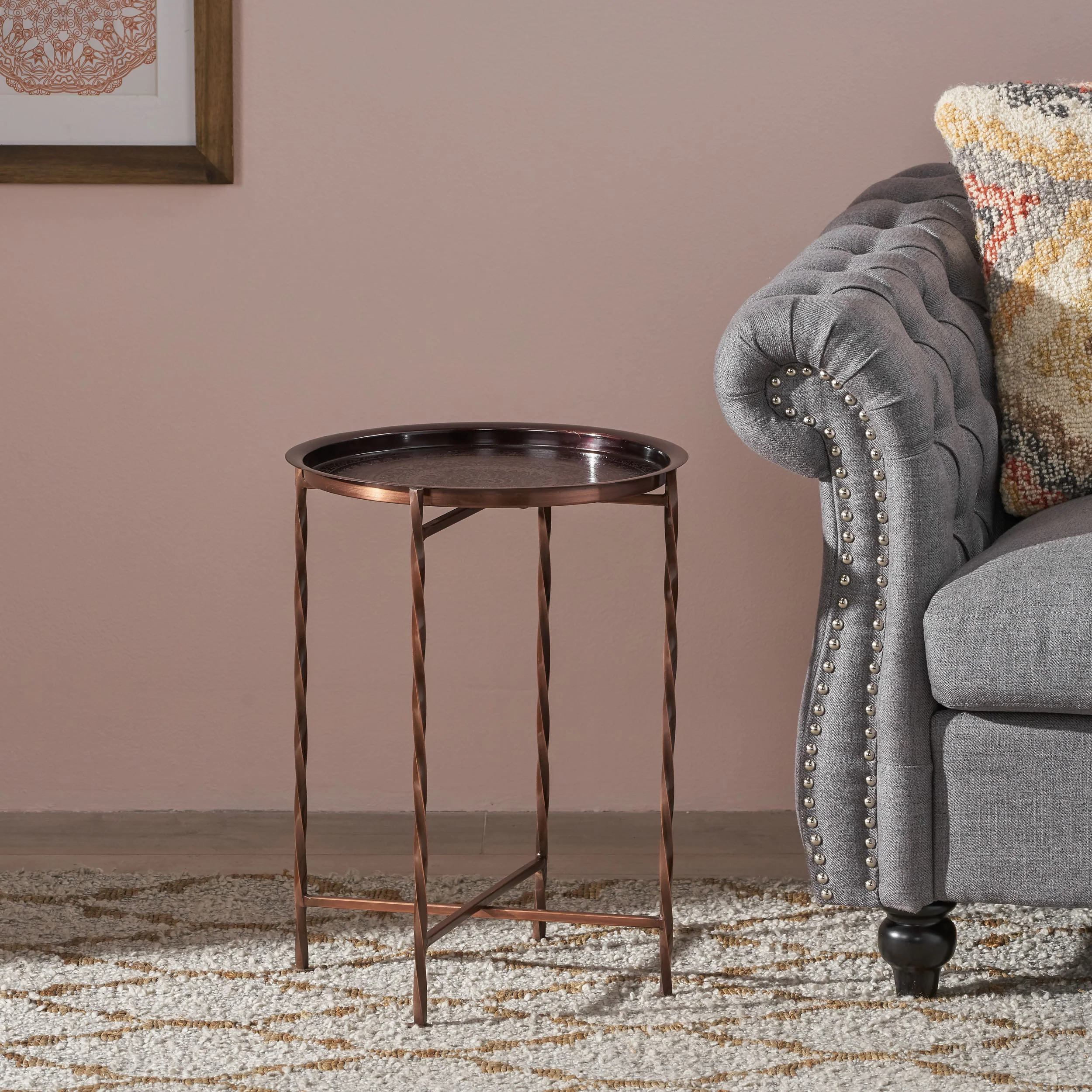 Shanvika Vintage Style Iron Tray Top Side Table - furnishings