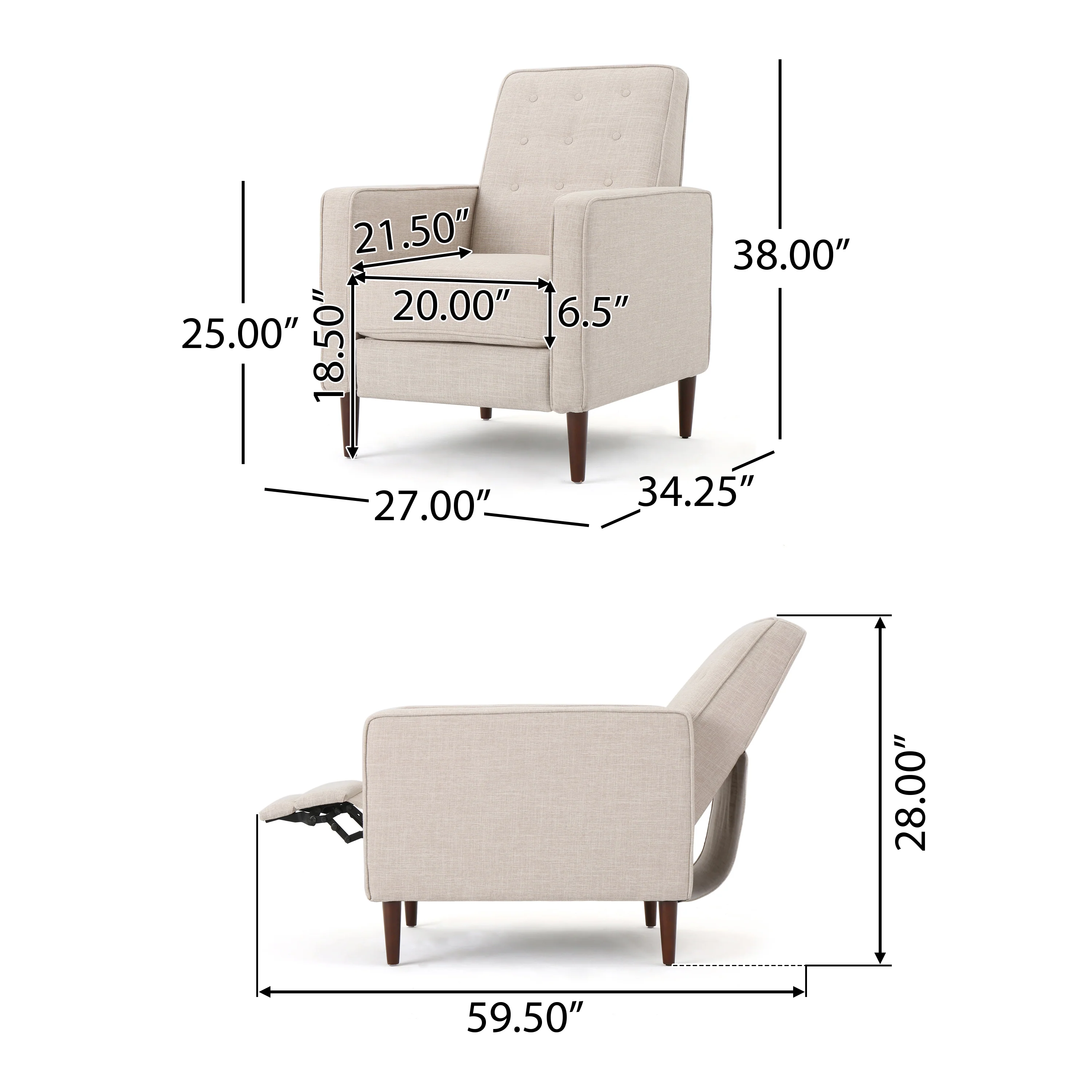 Macedonia Mid Century Modern Tufted Back Fabric Recliner - furnishings