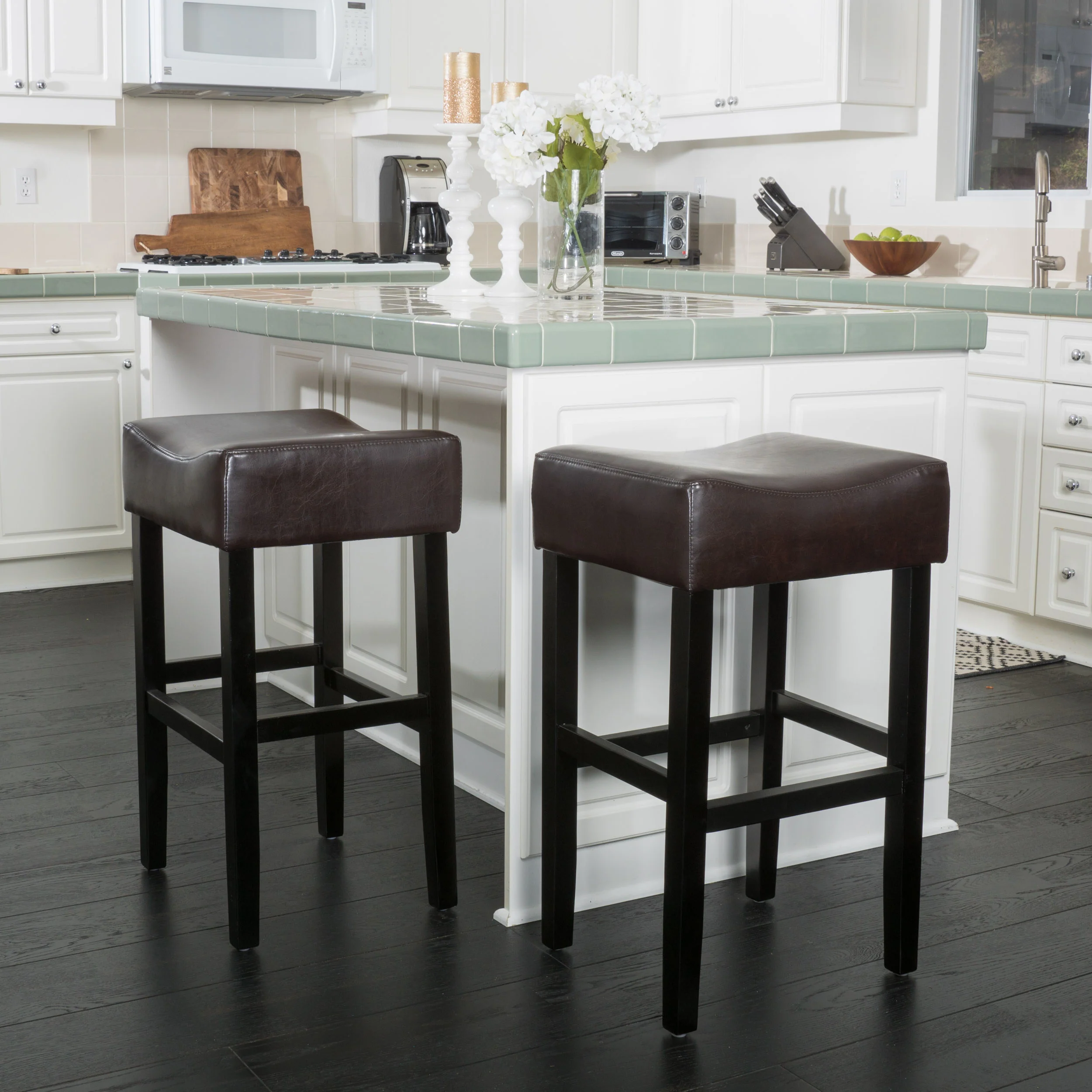Adler 30-Inch Brown Leather Backless Bar Stool (Set of 2) - furnishings