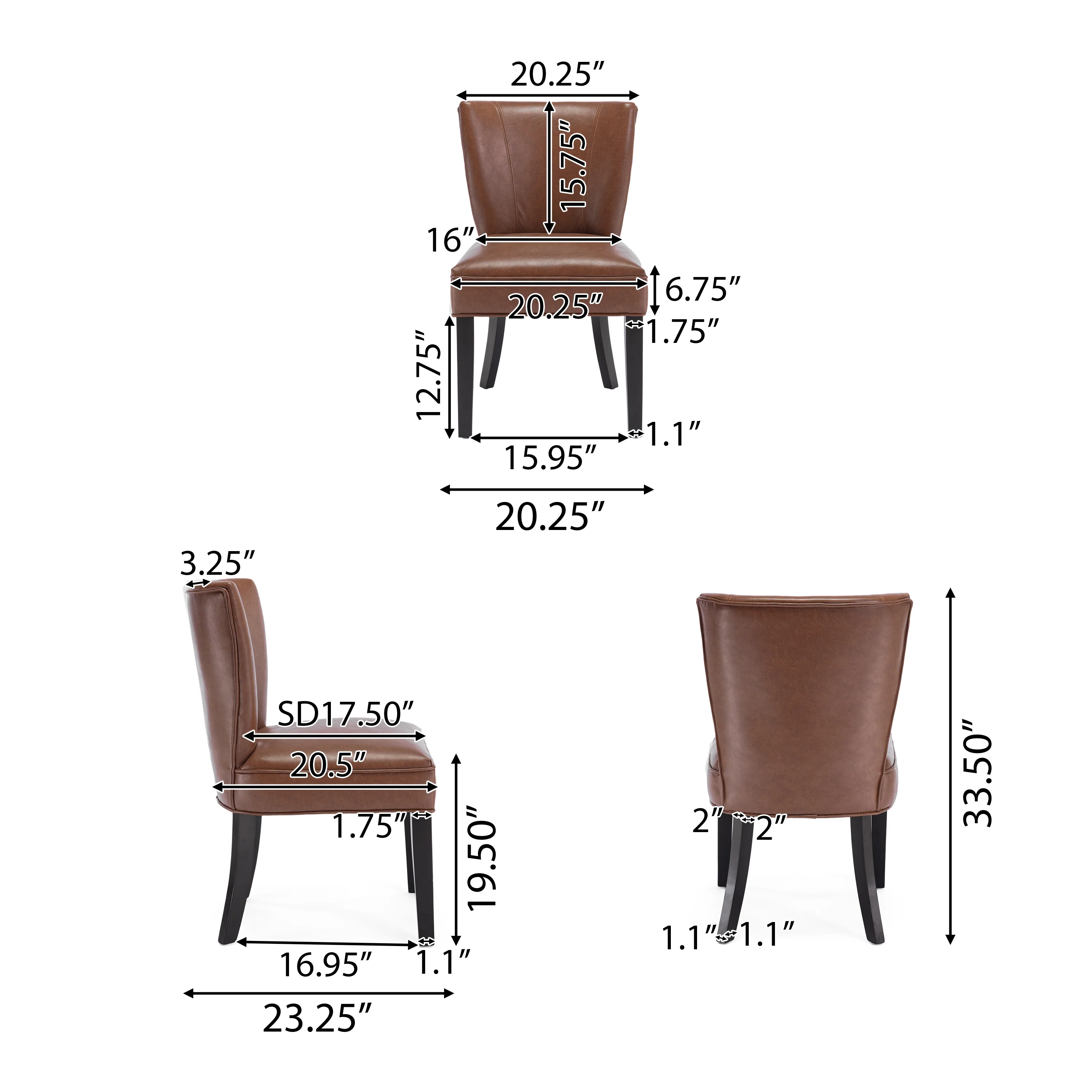 Edenbrook Contemporary Faux Leather Upholstered Dining Chairs, Set of 2, Cognac Brown and Matte Black - furnishings