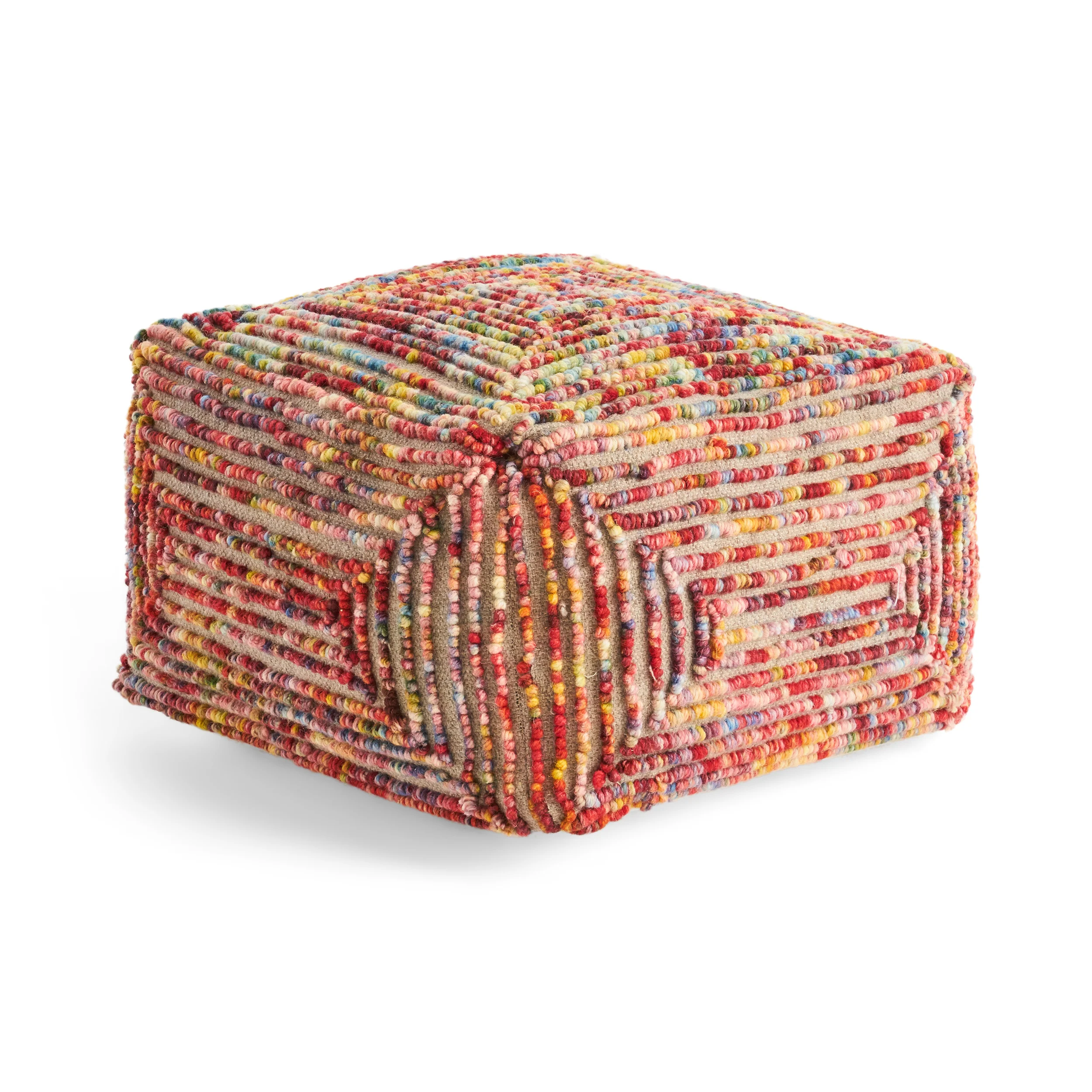 Jaylee Boho Wool Ottoman Pouf - furnishings
