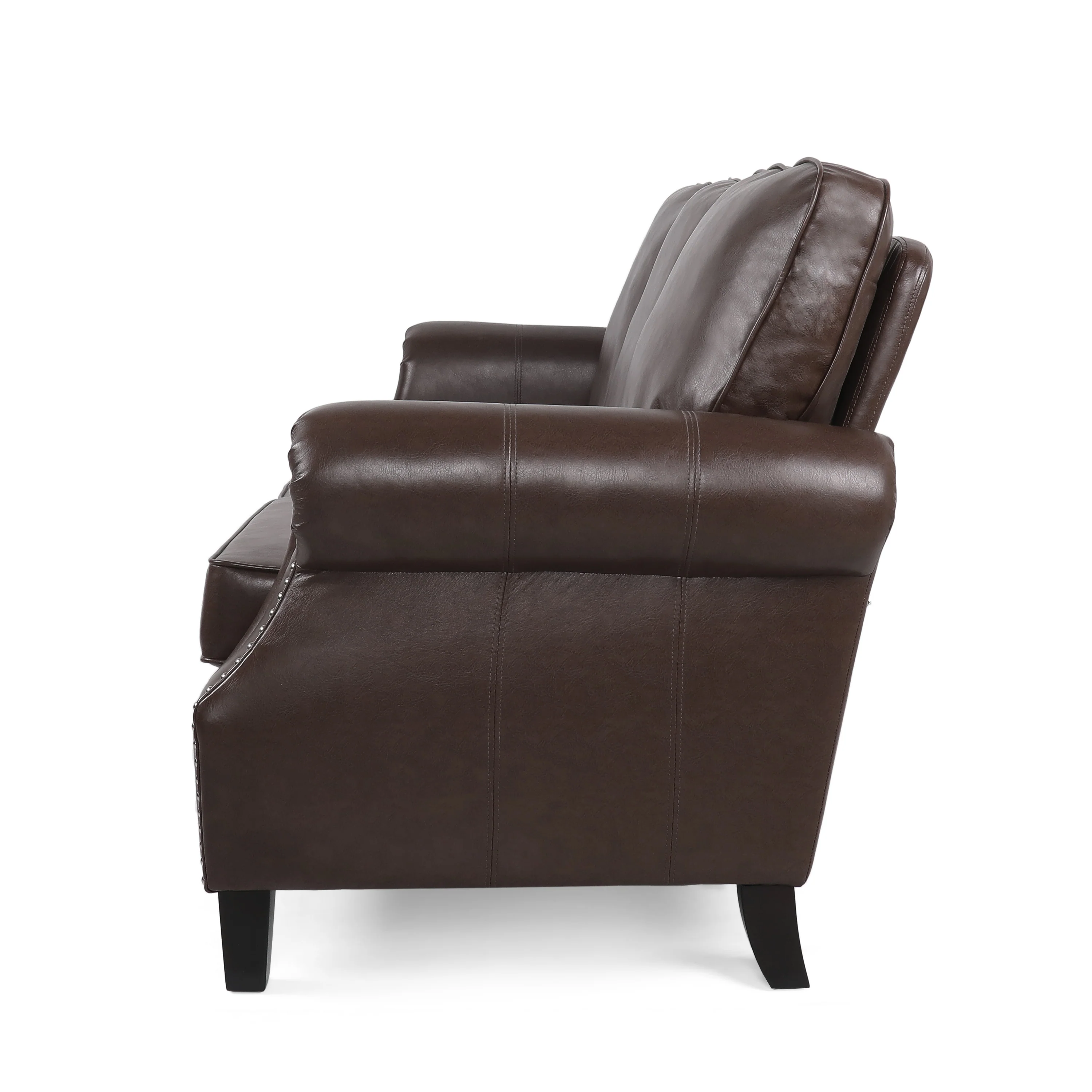Burkehaven Contemporary Faux Leather 3 Seater Sofa with Nailhead Trim - furnishings