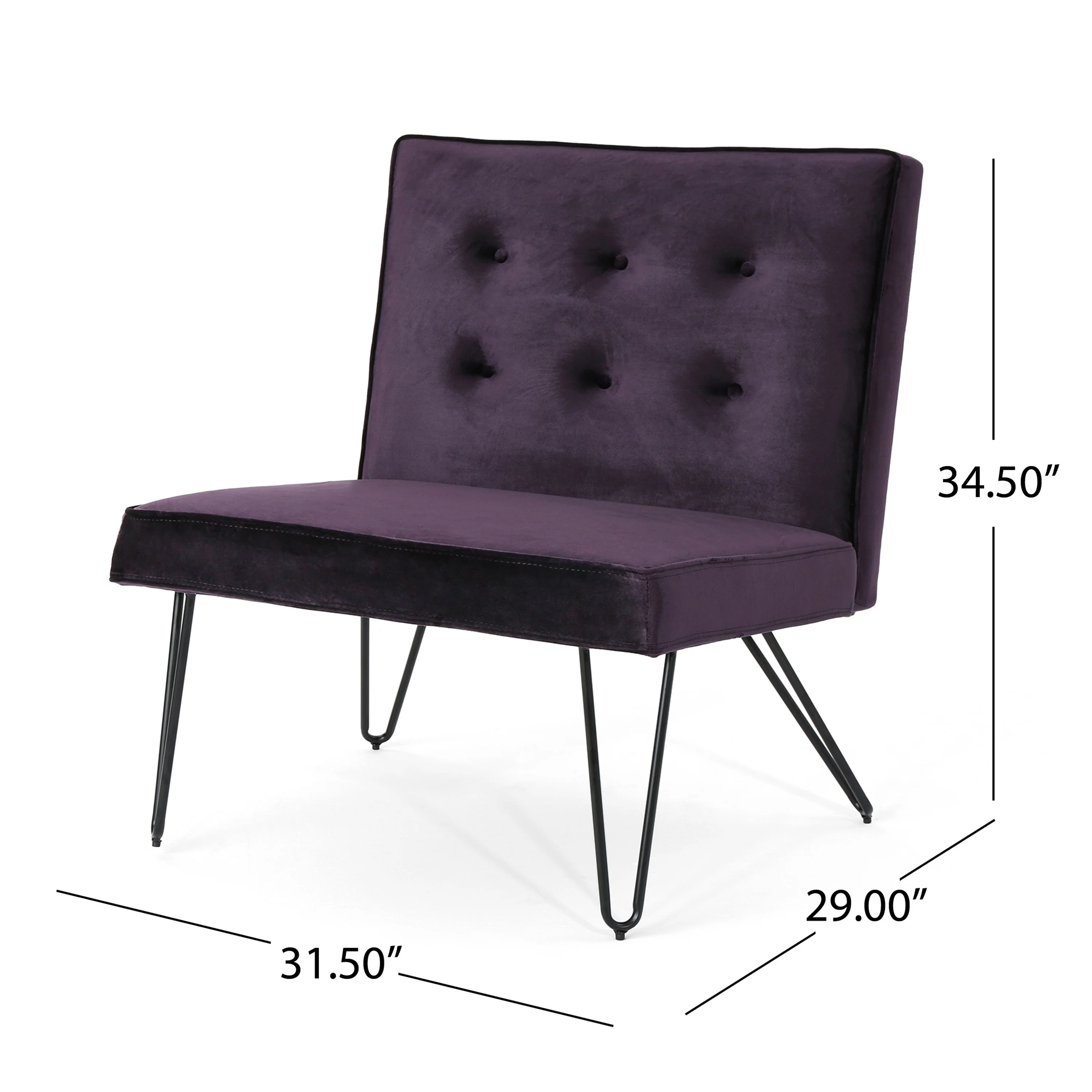DuSoleil Modern Button Tufted Armless Velvet Accent Chair with Hairpin Legs - furnishings