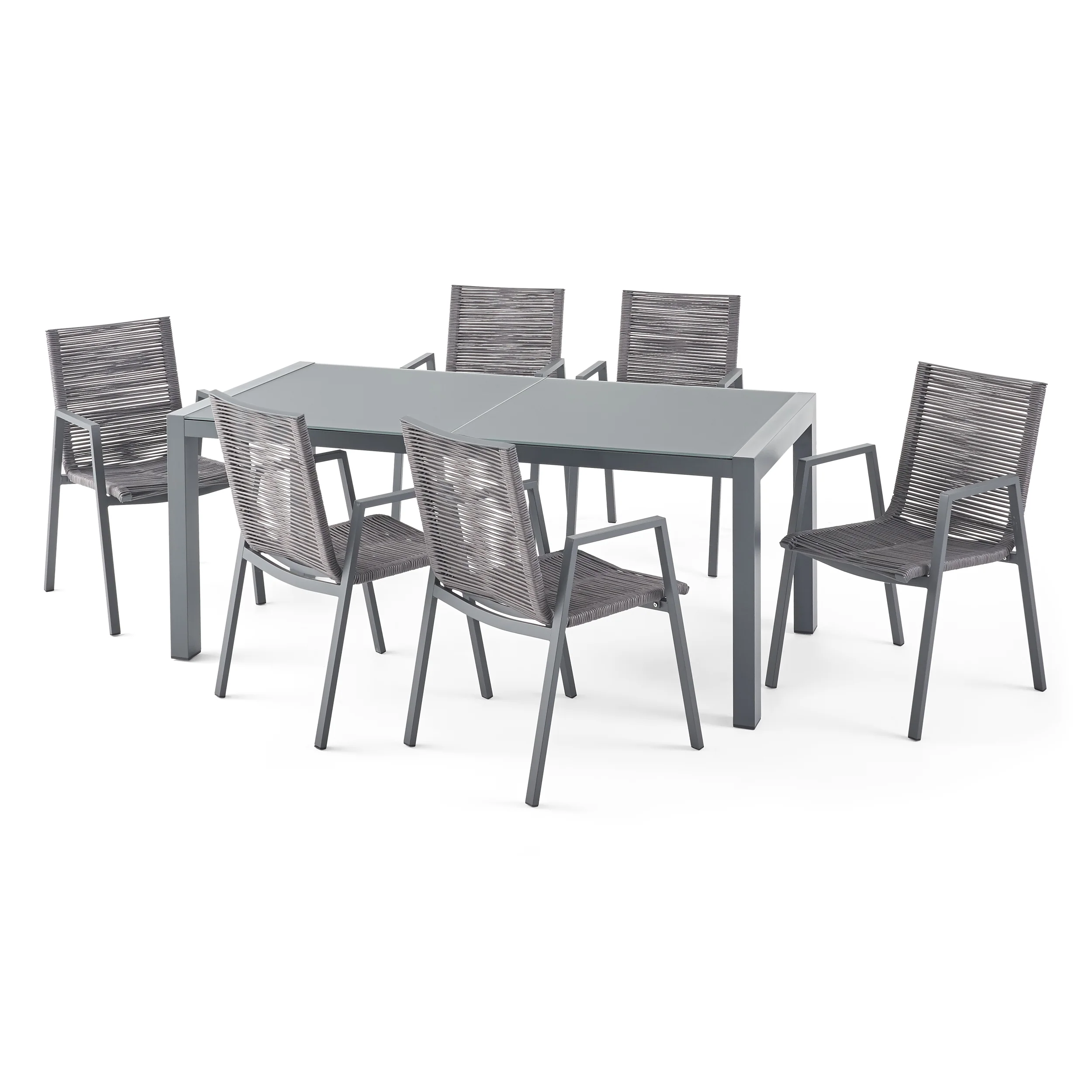 Amir Outdoor Modern 6 Seater Aluminum Dining Set with Tempered Glass Top - furnishings