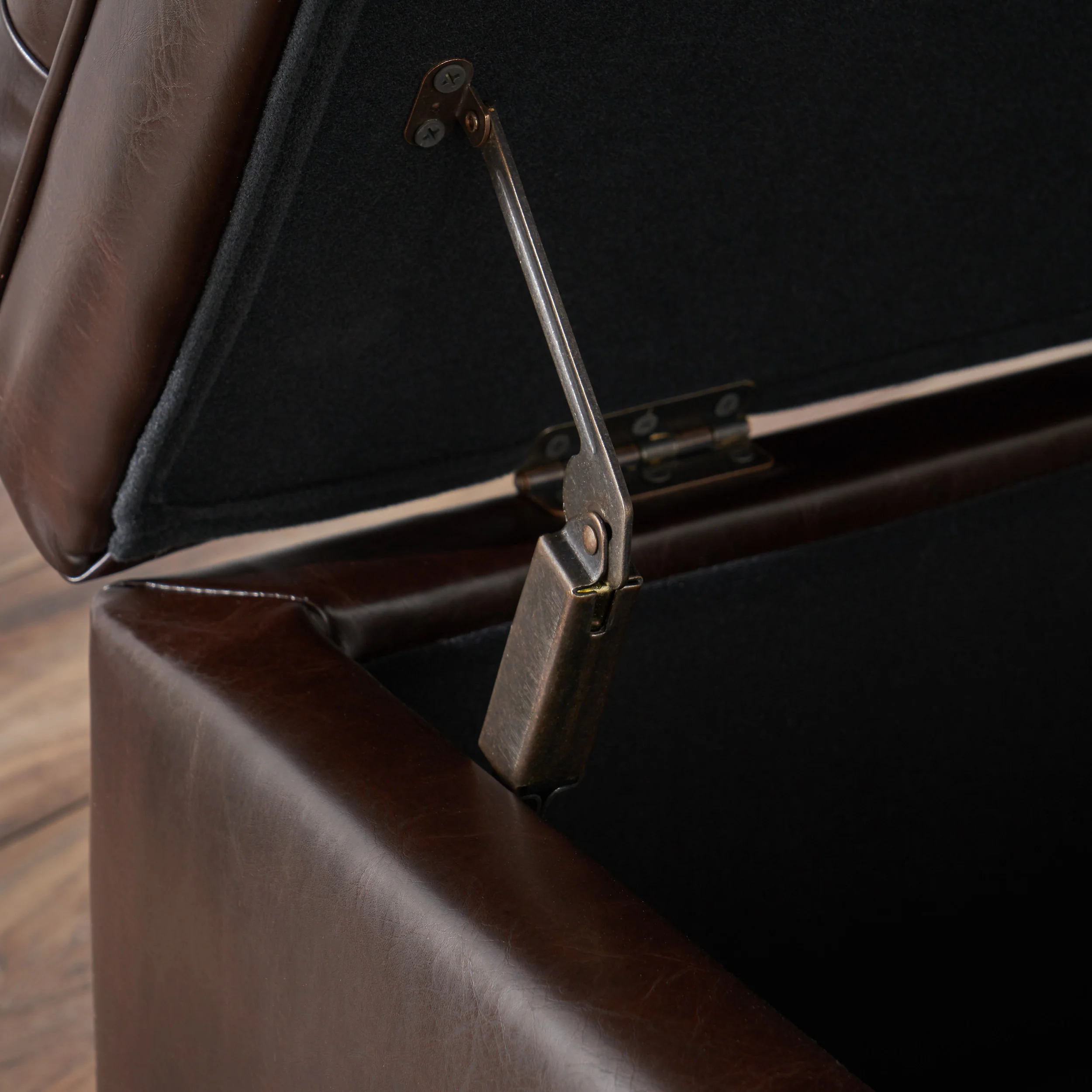 Sheffield Contemporary Button Tufted Brown Faux Leather Storage Ottoman - furnishings