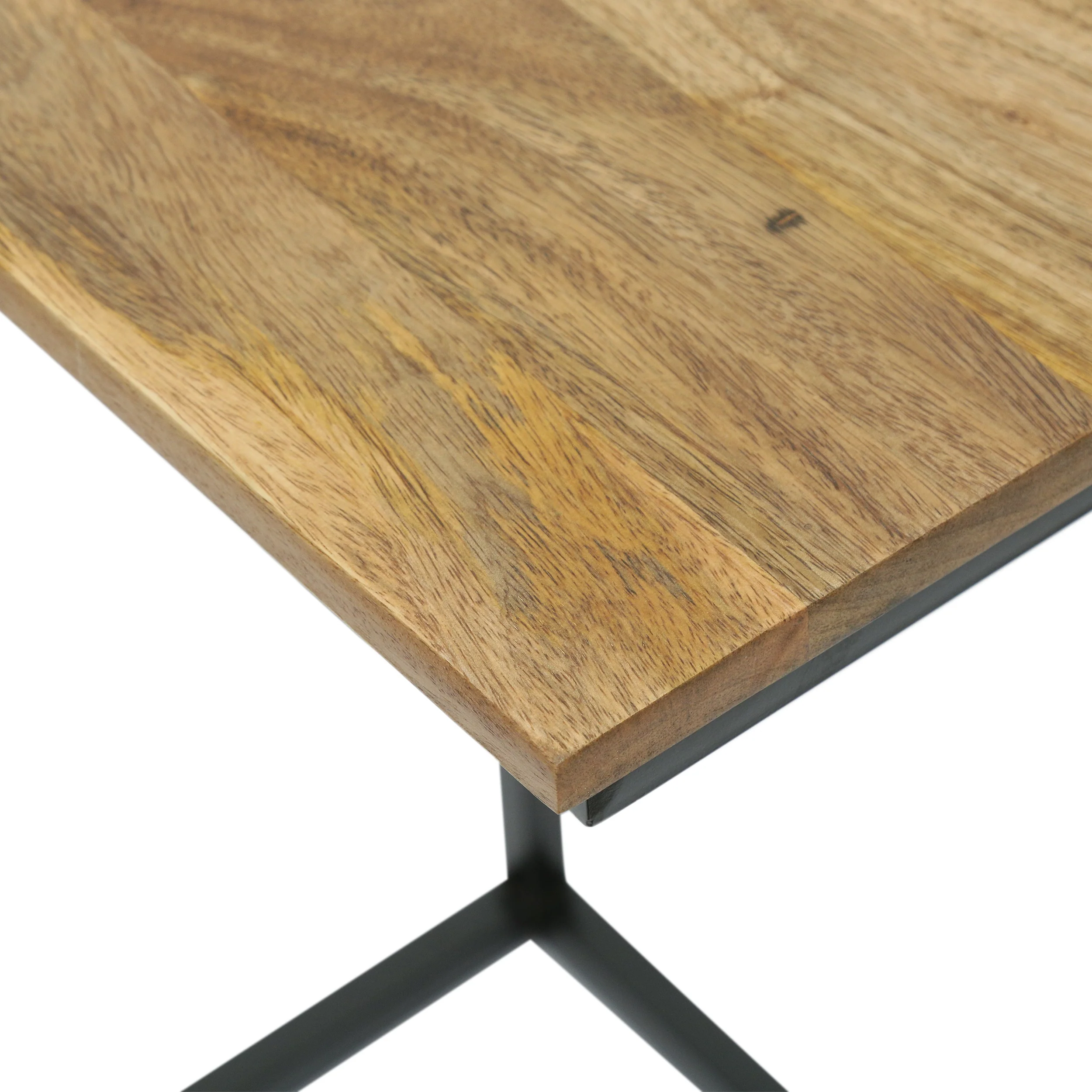Giovanna Modern Industrial Handcrafted Mango Wood C-Shaped Side Table with Charging Port, Natural and Black - furnishings