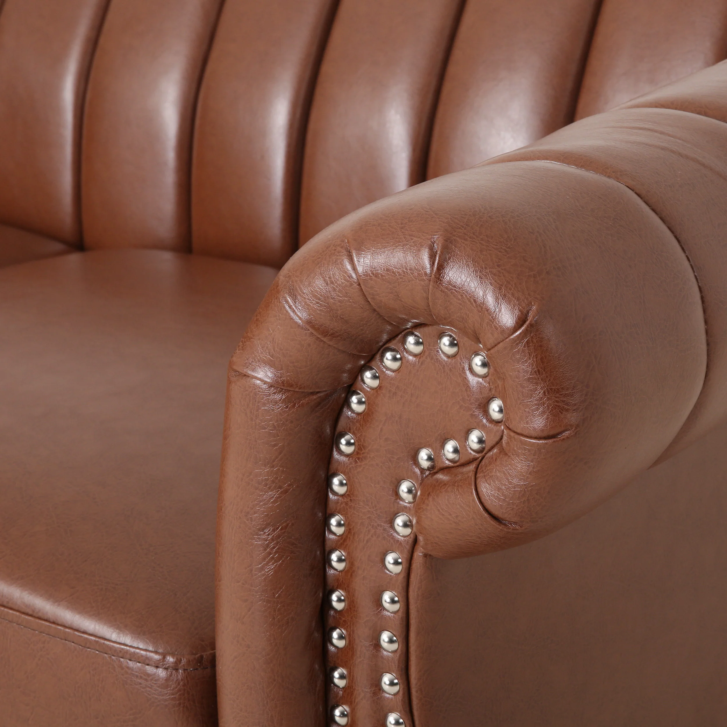 Bauman Modern Glam Channel Stitch Loveseat with Nailhead Trim - furnishings
