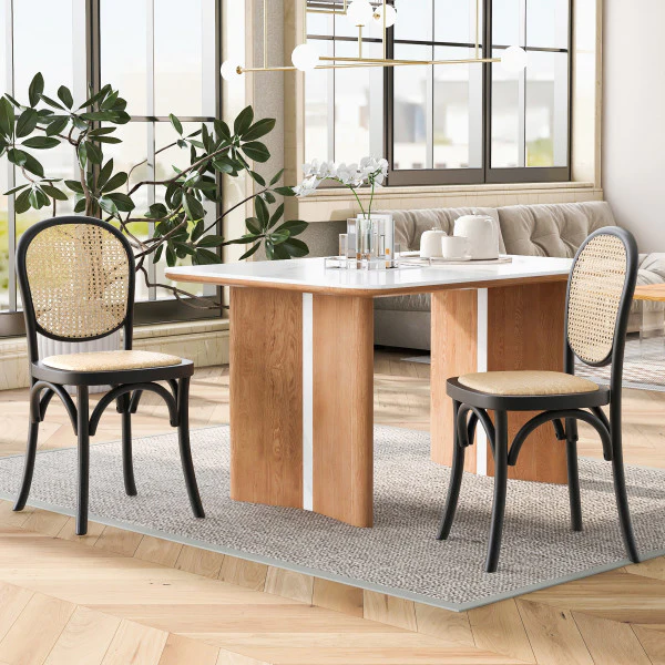 Torin Wood Dining Chair with Cane Rattan Wood Webbing - furnishings