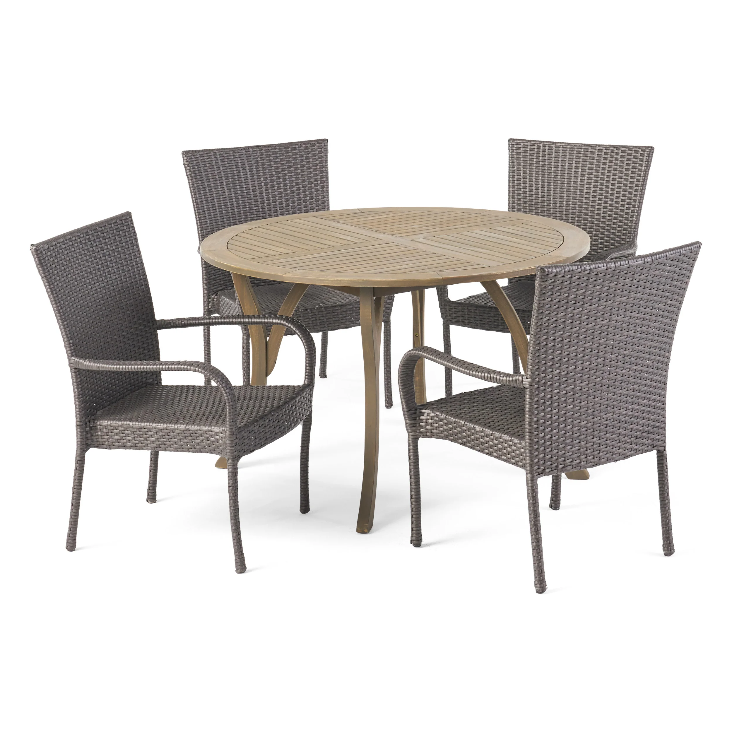 Lance Outdoor 5 Piece Acacia Wood and Wicker Dining Set - furnishings