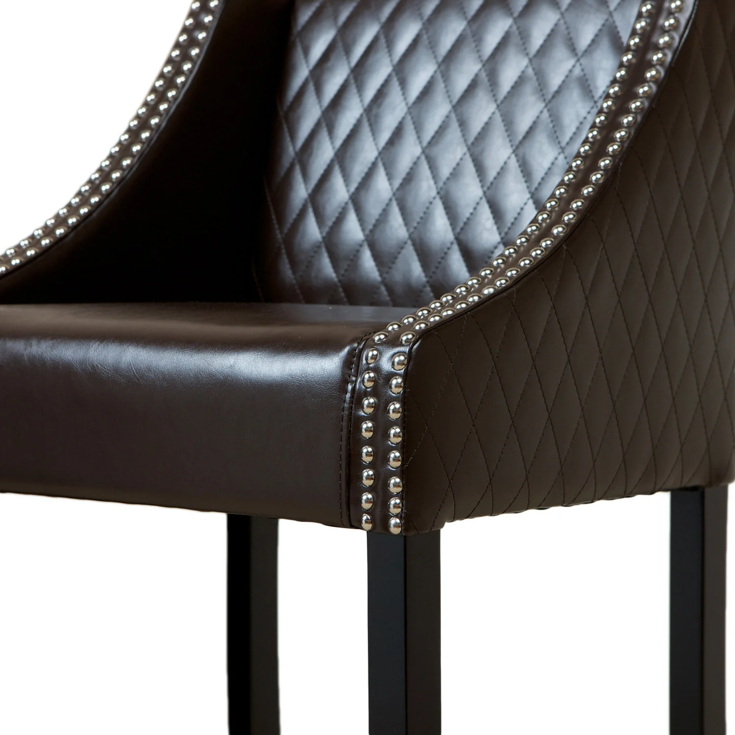 Larue Contemporary Quilted Brown Bonded Leather Barstool with Nailhead Trim - furnishings