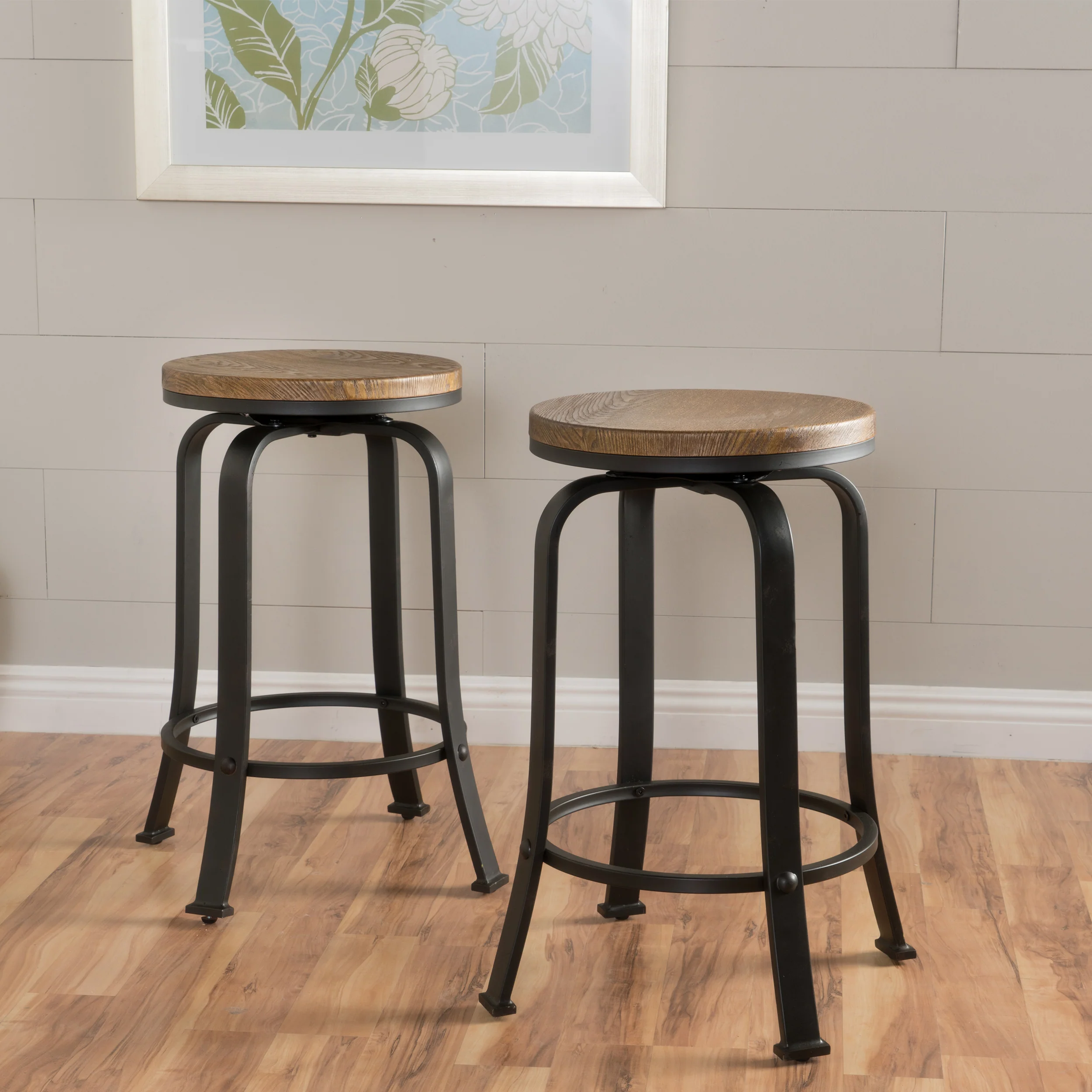 Cassum Modern Industrial Swiveling Counter Stool (Set of 2) - furnishings