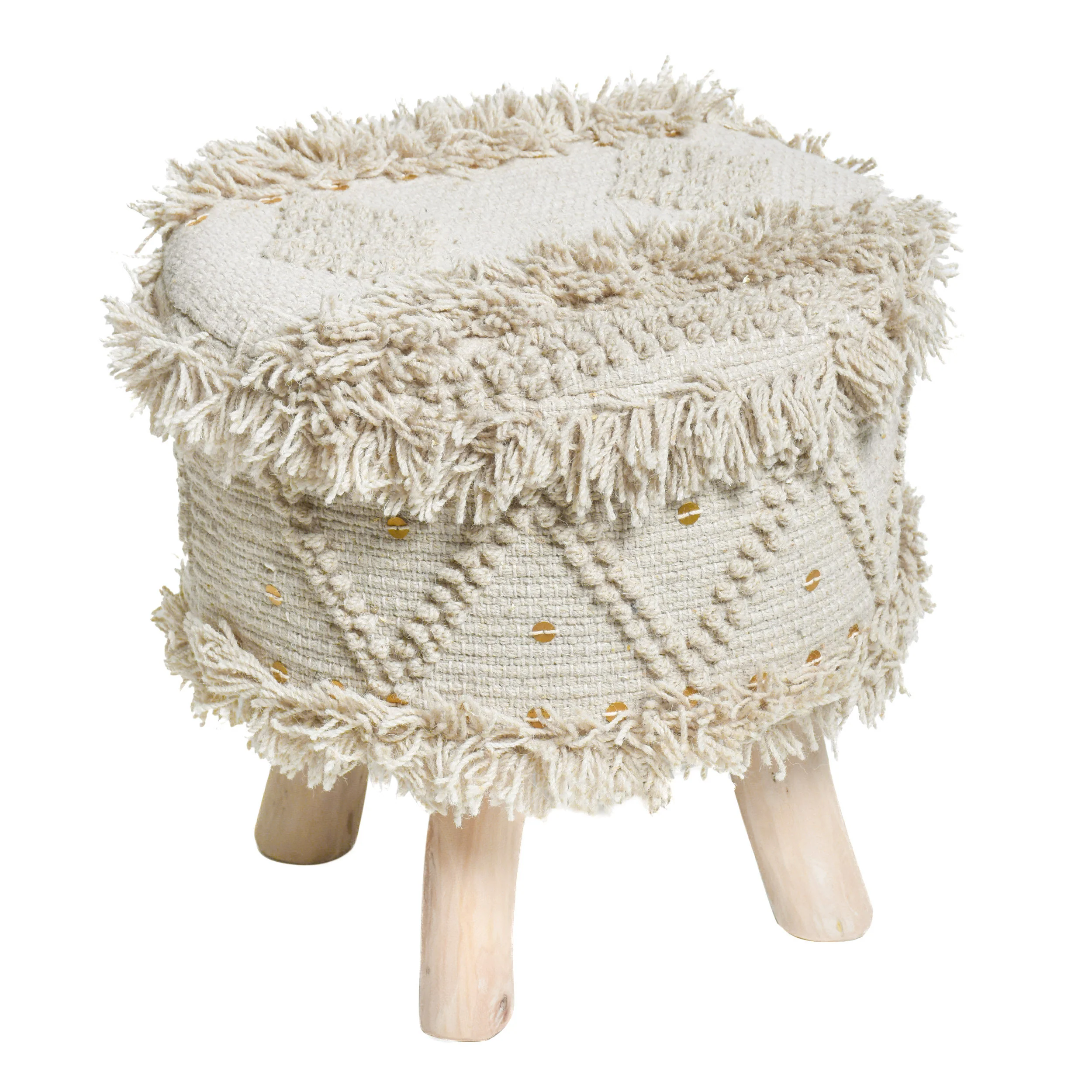 Edene Handcrafted Boho Fabric Stool with Metal Accents - furnishings