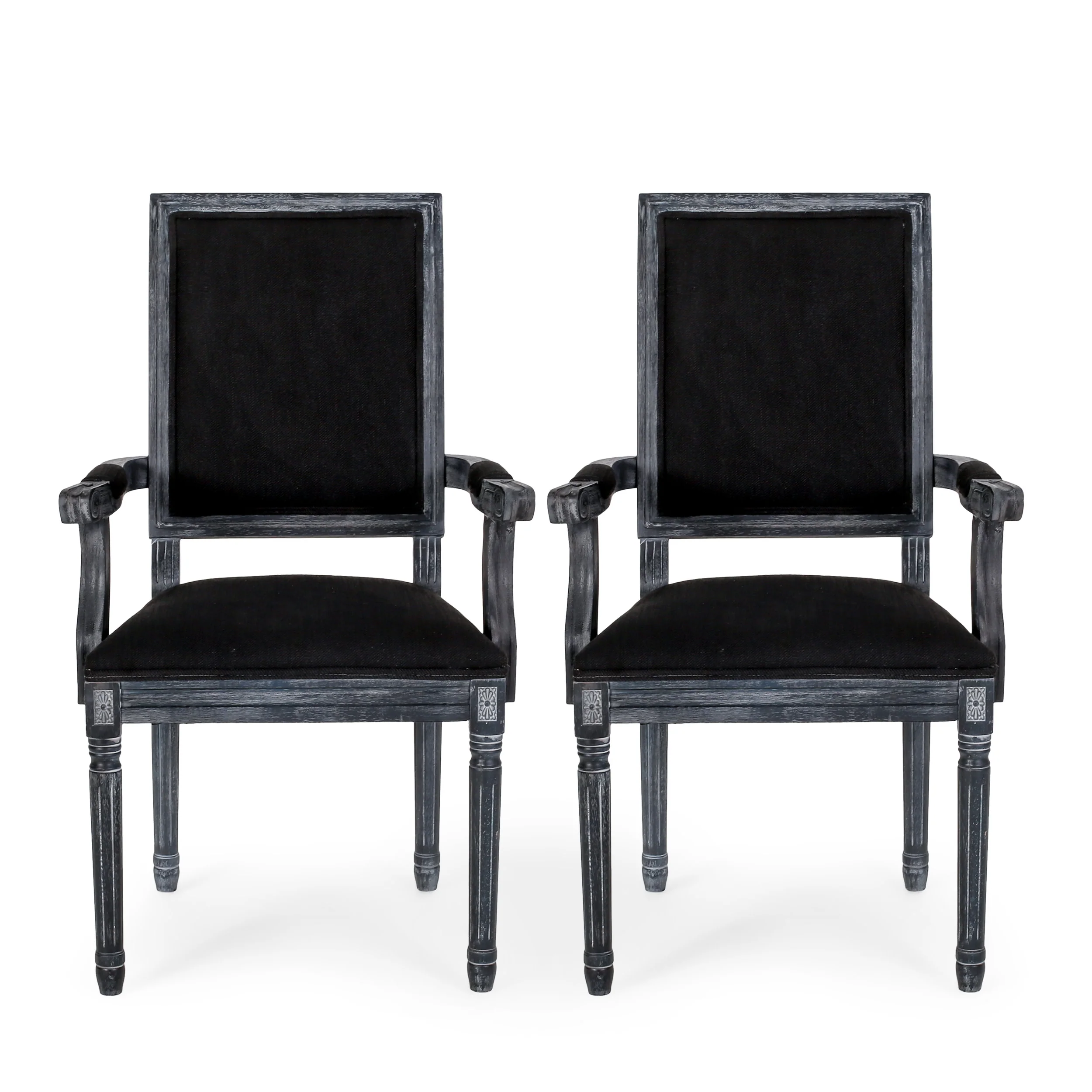 Ashlyn French Country Fabric Upholstered Wood Dining Chairs, Set of 2 - furnishings
