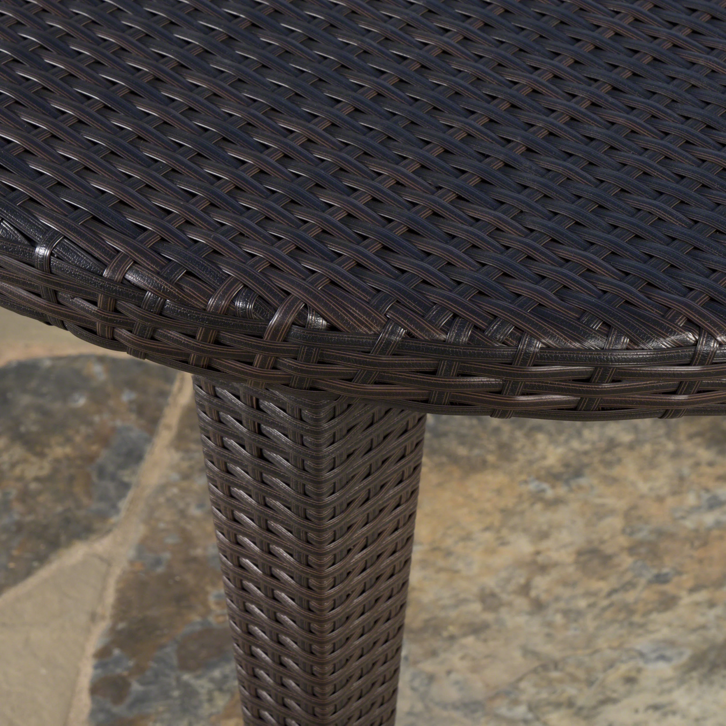 Evanch Outdoor 7 Piece Multi-brown Wicker Oval Dining Set with Stacking Chairs - furnishings