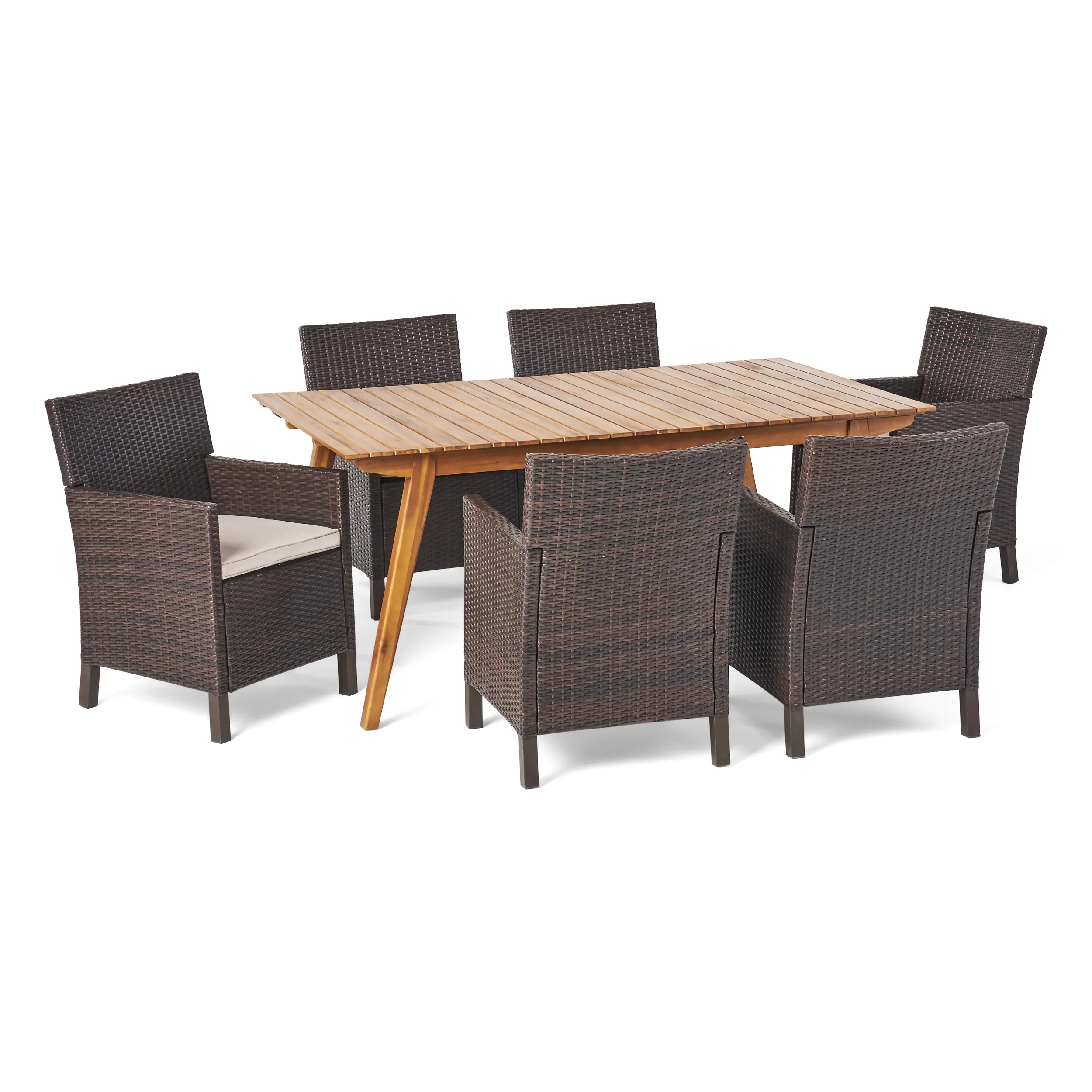 Denmark Outdoor 7 Piece Teak Finished Acacia Wood Rectangular Dining Set - furnishings