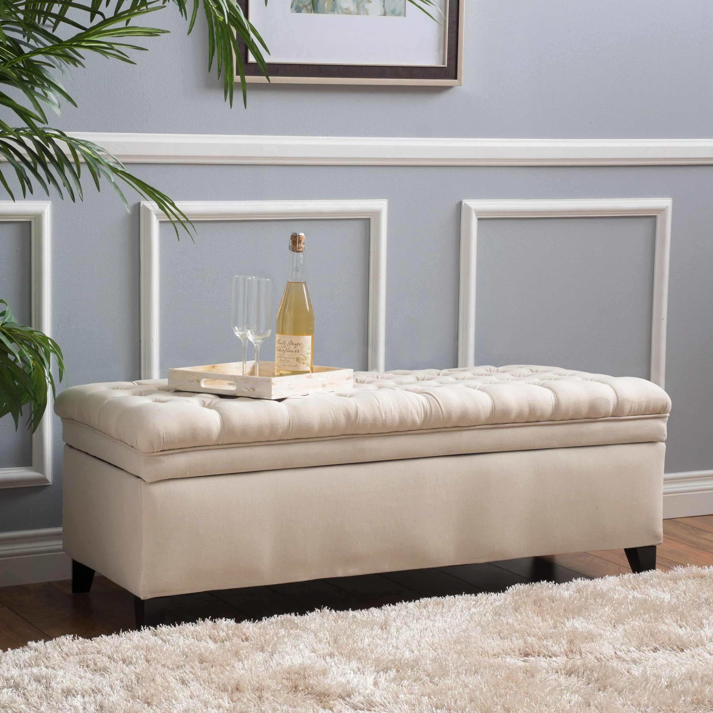 Sheffield French Style Beige Fabric Tufted Storage Ottoman Bench - furnishings