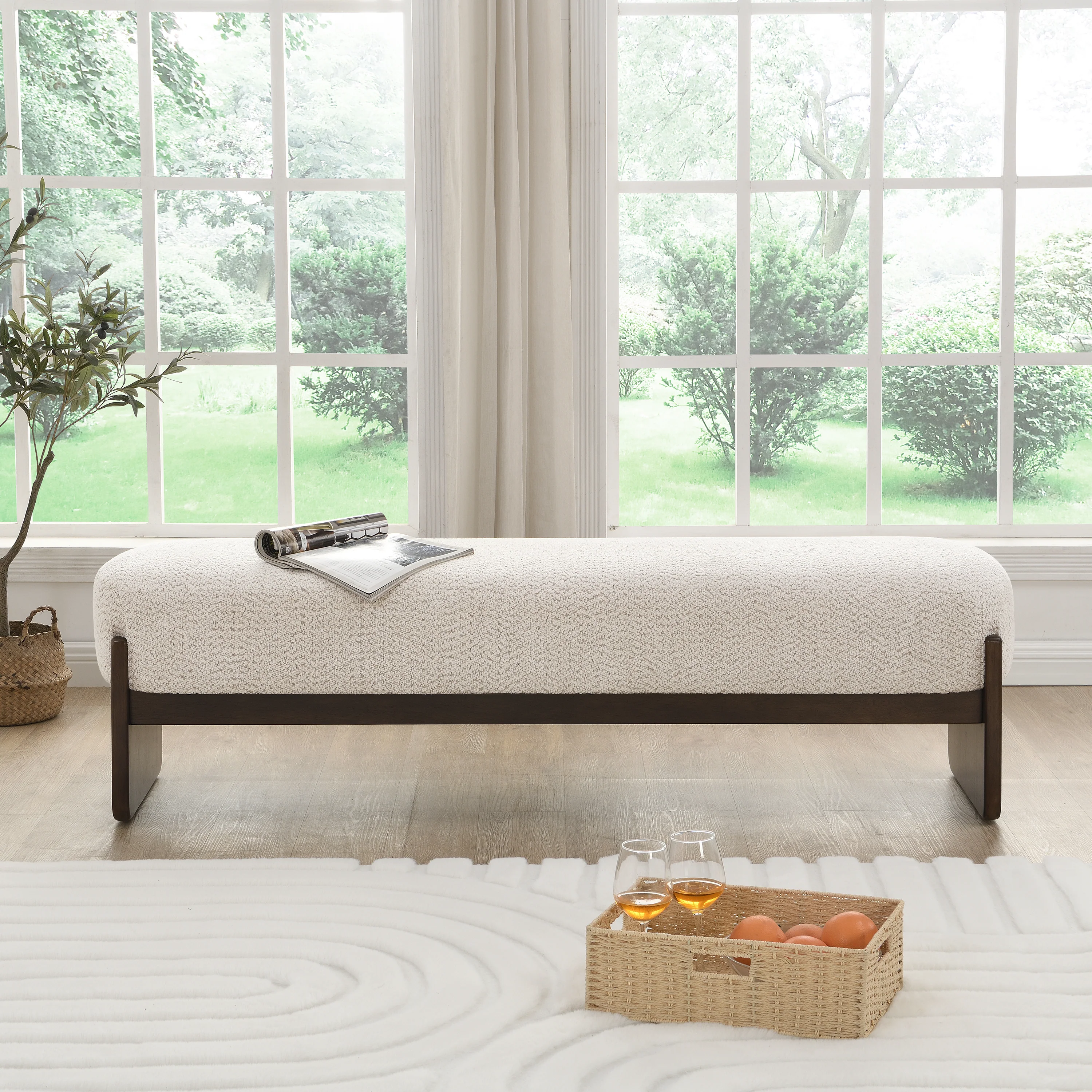 Sorena Modern Upholstered Loop Yarn Ottoman, Solid Wood - furnishings
