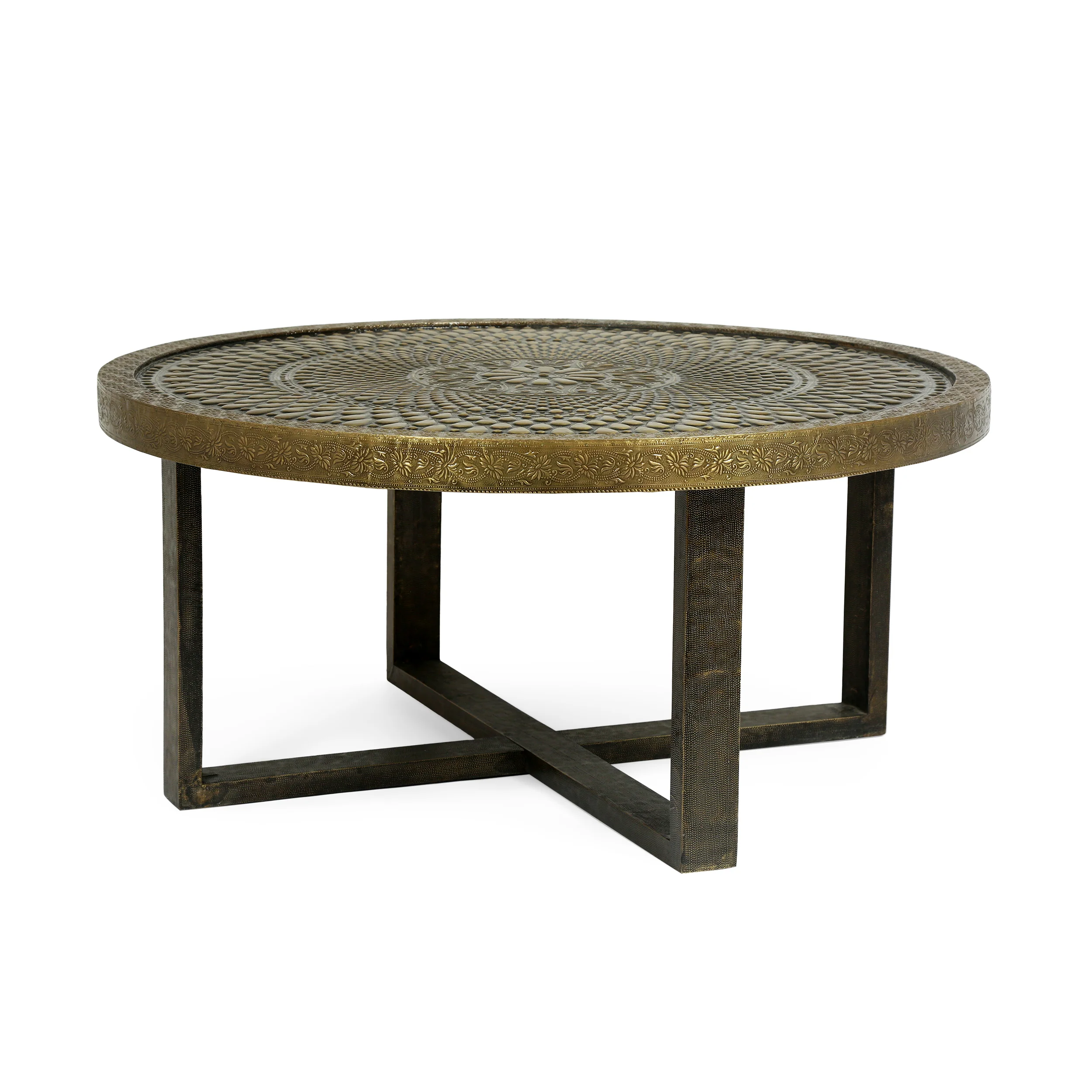 Soperton Cohutta Boho Handcrafted Embossed Coffee Table, Gold - furnishings