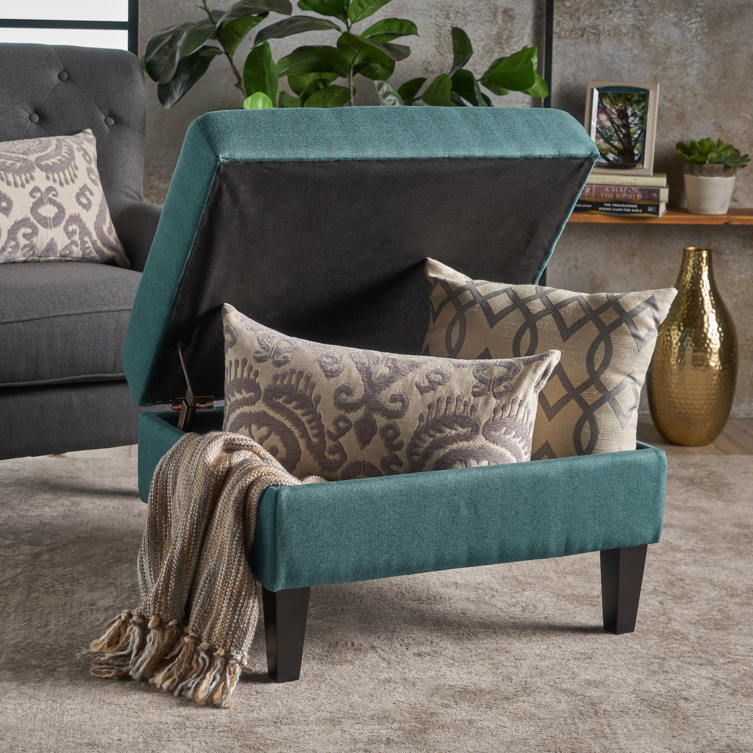 Zahra Contemporary Tufted Fabric Storage Ottoman - furnishings