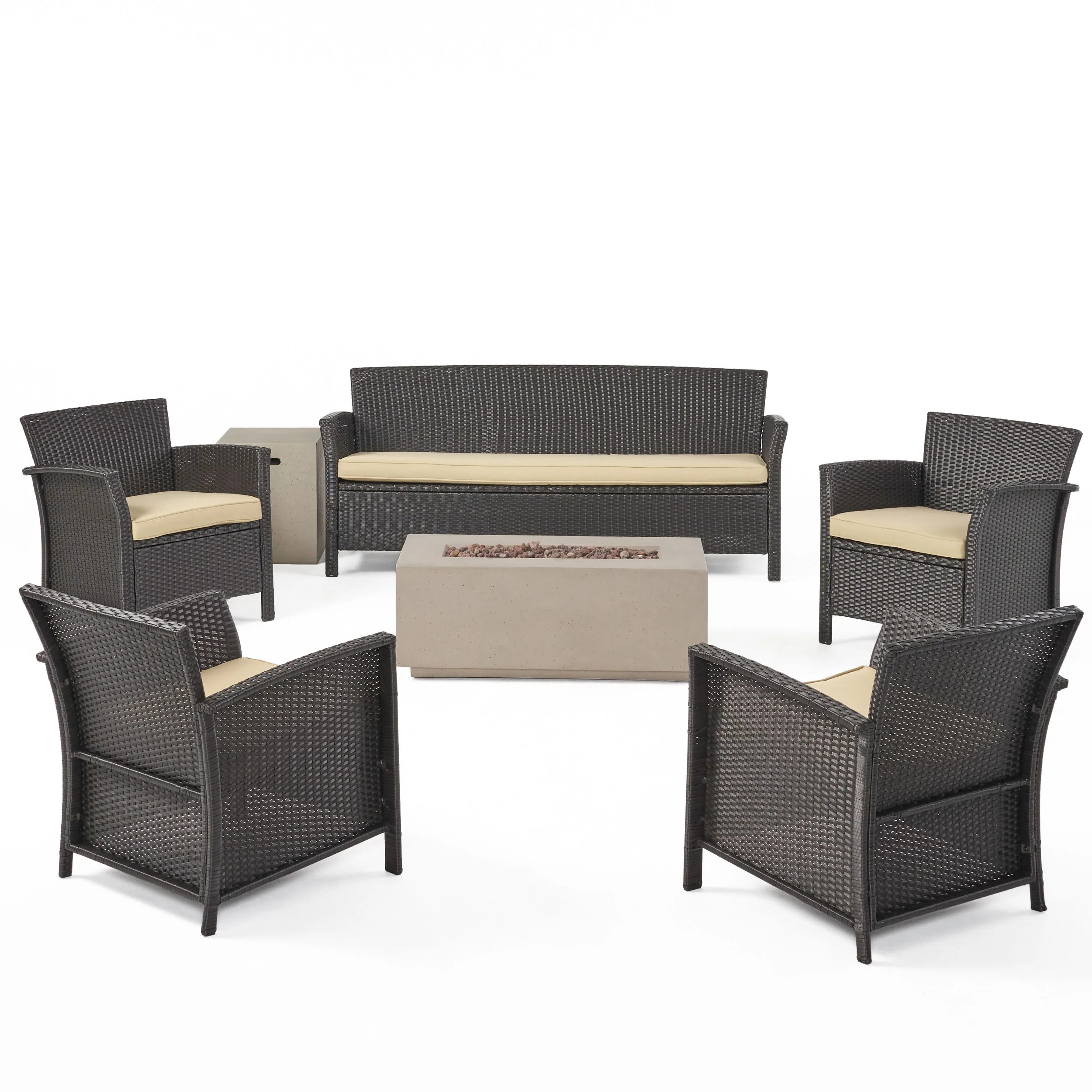 Mason Outdoor 4-Seater Wicker Chat Set with Fire Pit - furnishings