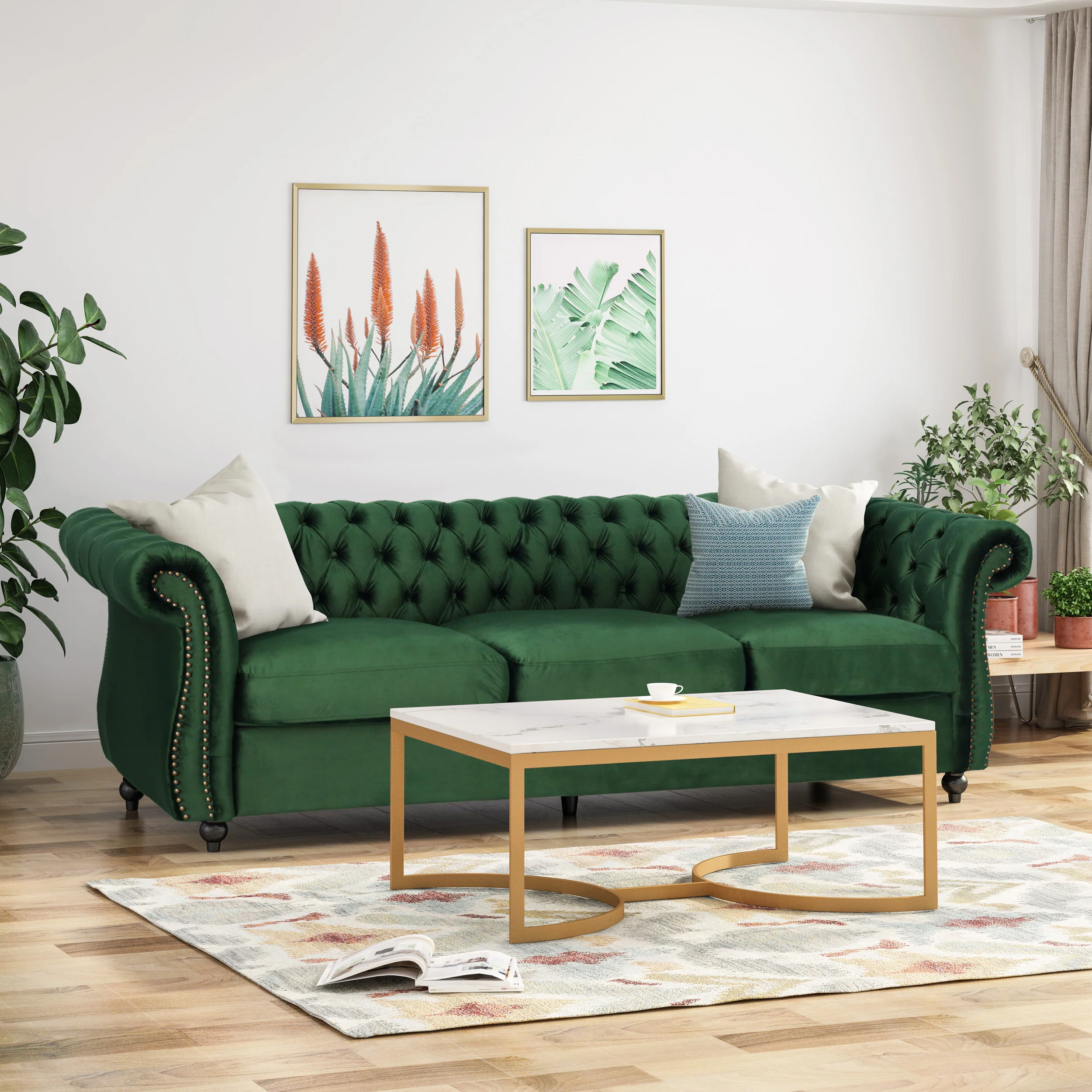 Vita Chesterfield Tufted Microfiber Sofa with Scroll Arms - furnishings