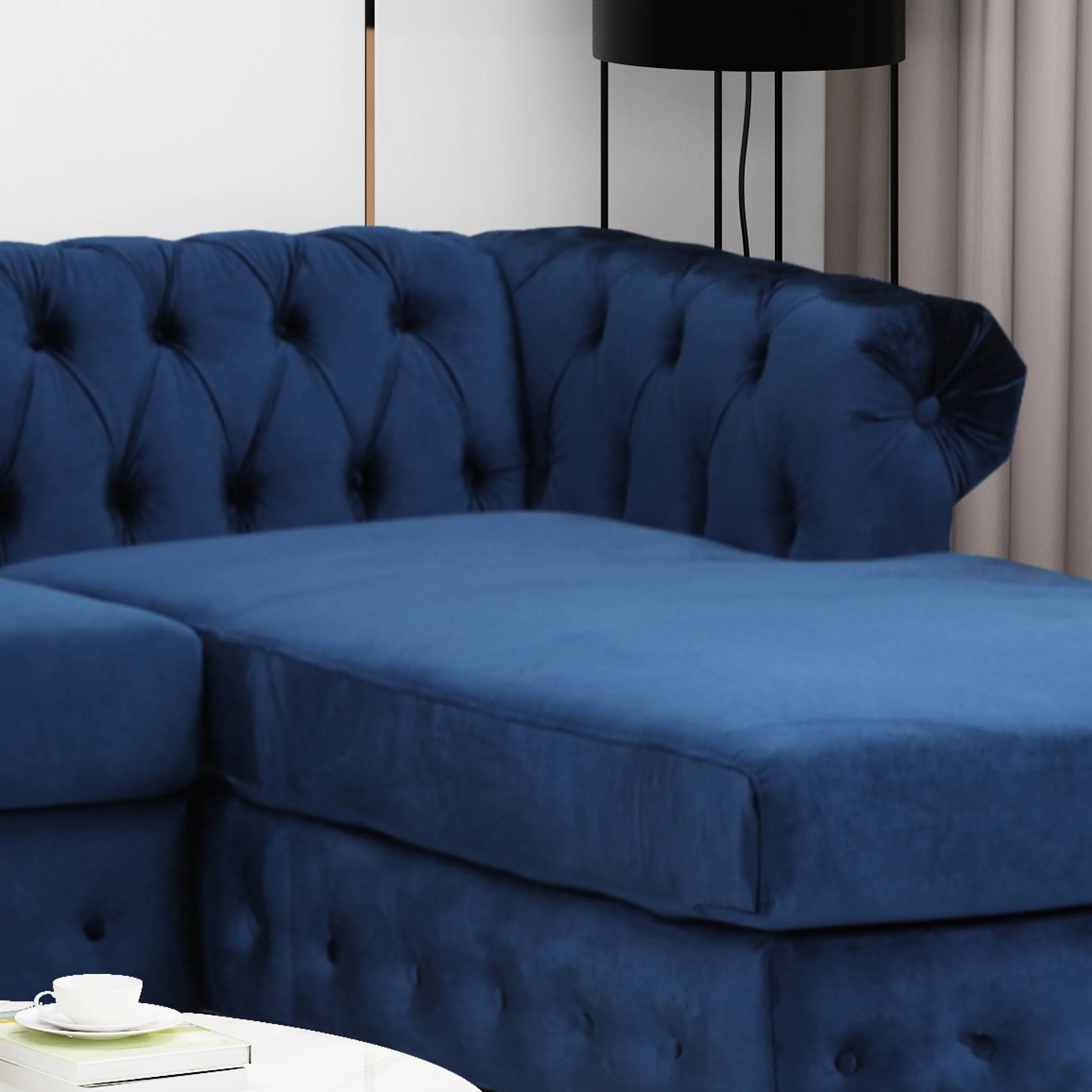 Juelz Contemporary Velvet 3 Seater Sectional Sofa with Chaise Lounge - furnishings