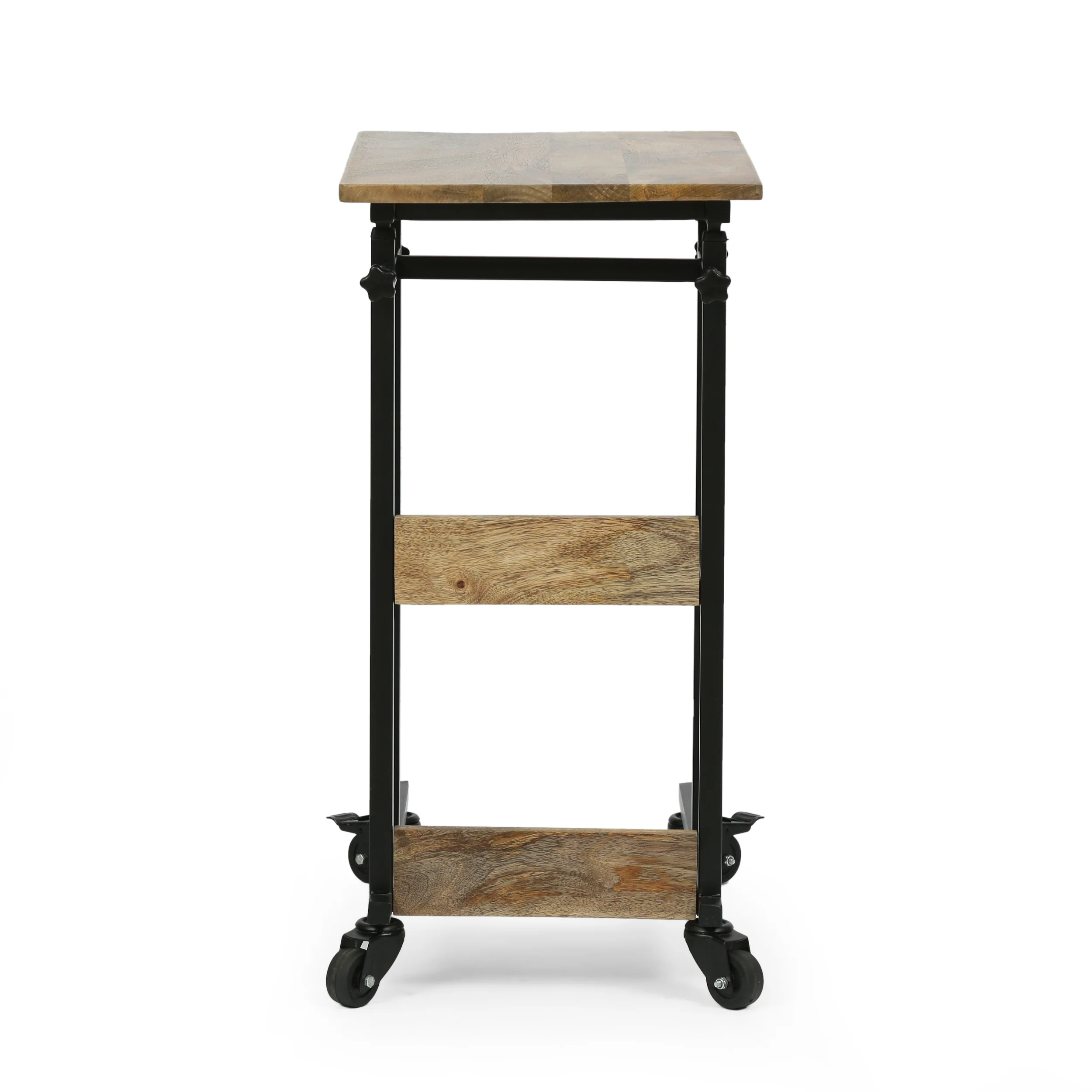 Vinton Modern Industrial Handcrafted Wooden Multi-Purpose Adjustable Height C-Shaped Side Table, Natural and Black - furnishings