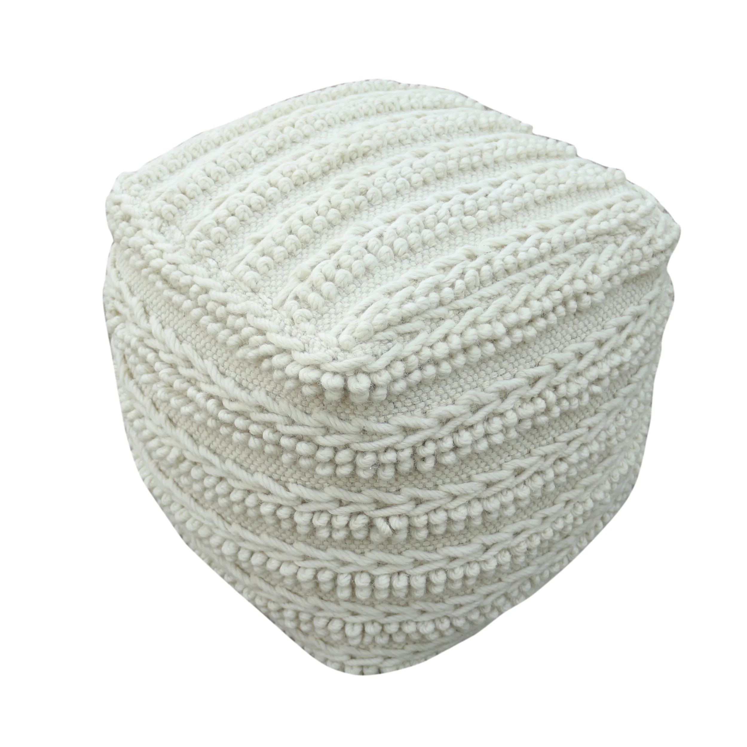 Deke Handcrafted Boho Fabric Cube Pouf - furnishings