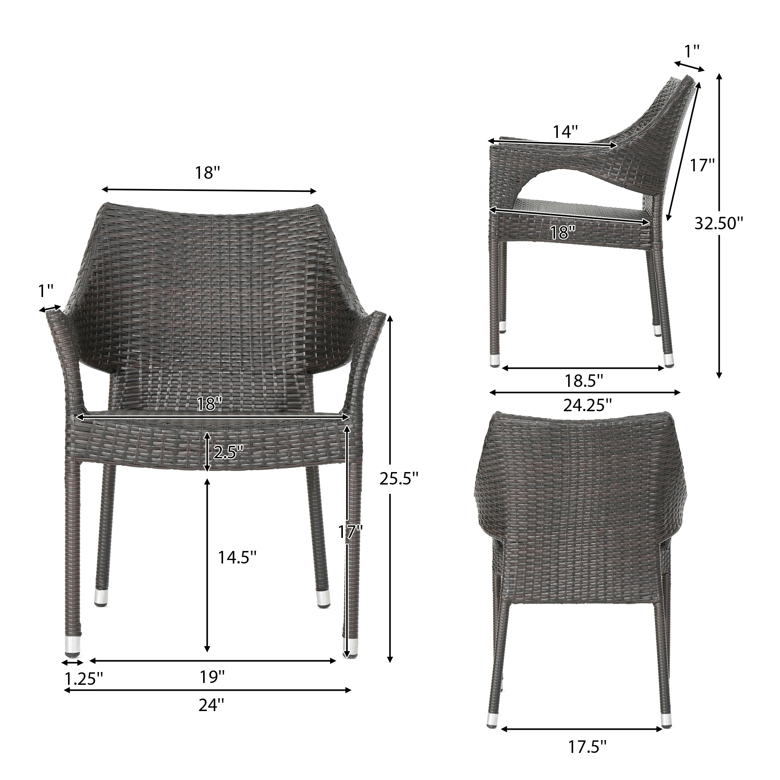 Clayton Outdoor 7 Piece Multi-Brown Wicker Dining Set with Metal Tipped Legs - furnishings