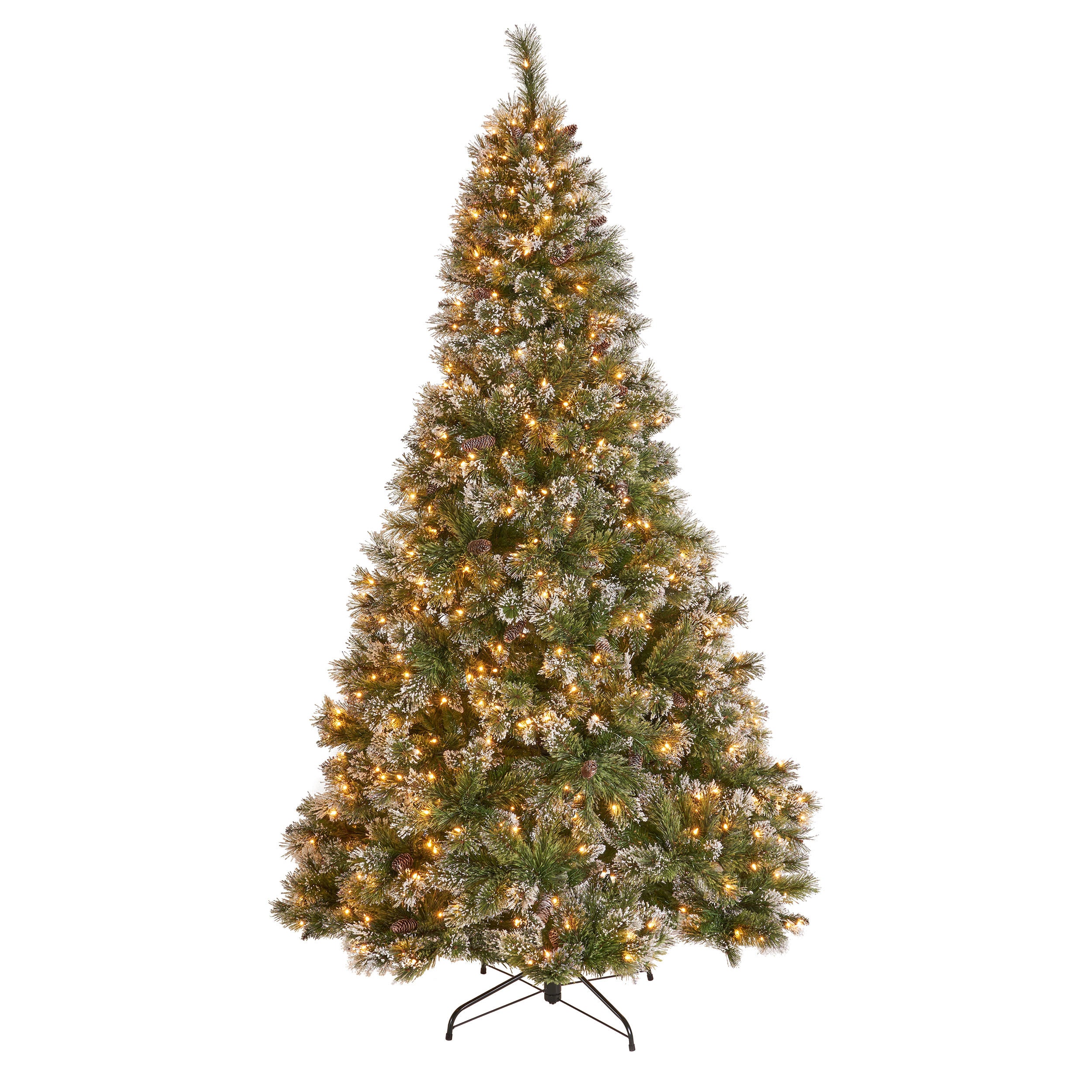 7.5-foot Cashmere Pine and Mixed Needles Hinged Artificial Christmas Tree with Snow and Glitter Branches and Frosted Pinecones - furnishings