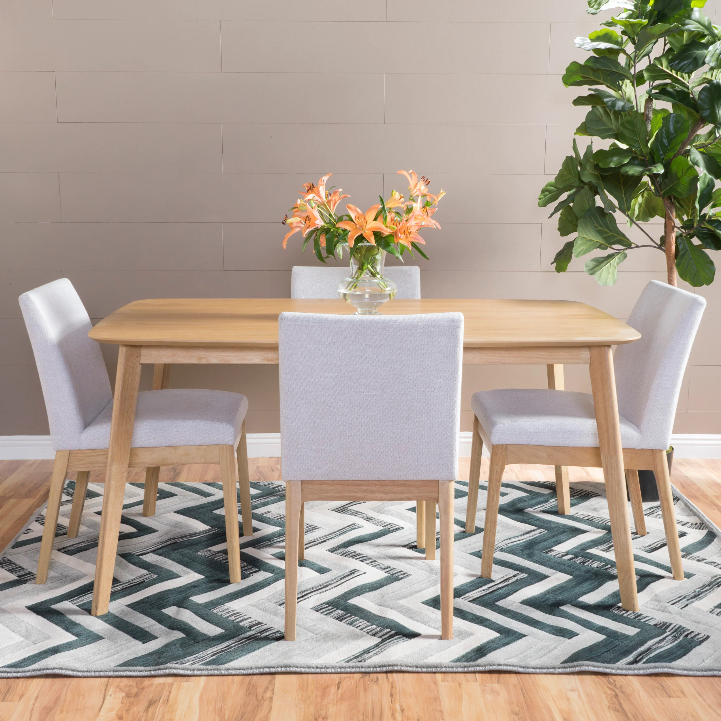 Katherine Mid Century Fabric & Wood Finish 5 Piece Dining Set - furnishings