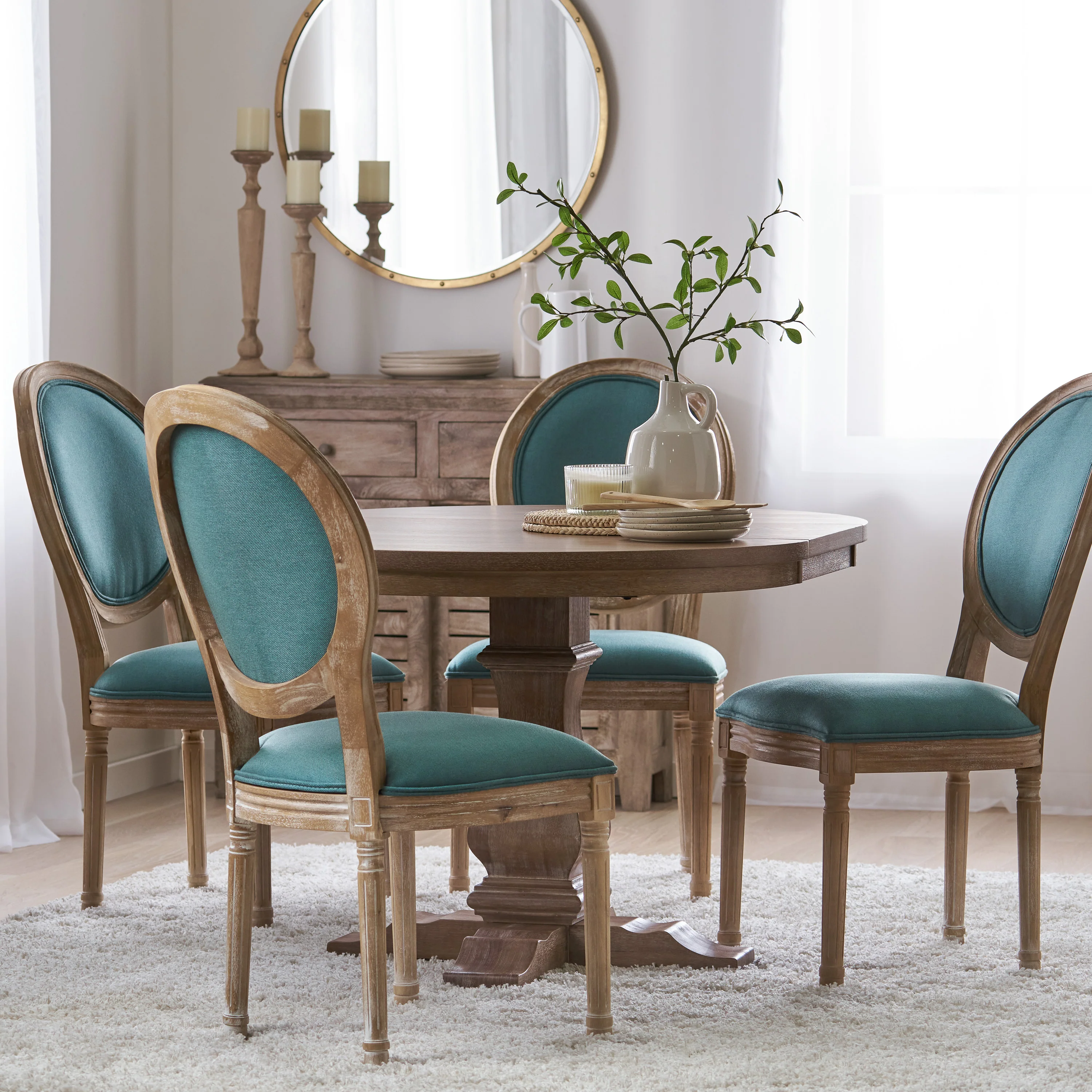Naclerio French Country Fabric Upholstered Wood 5 Piece Dining Set - furnishings