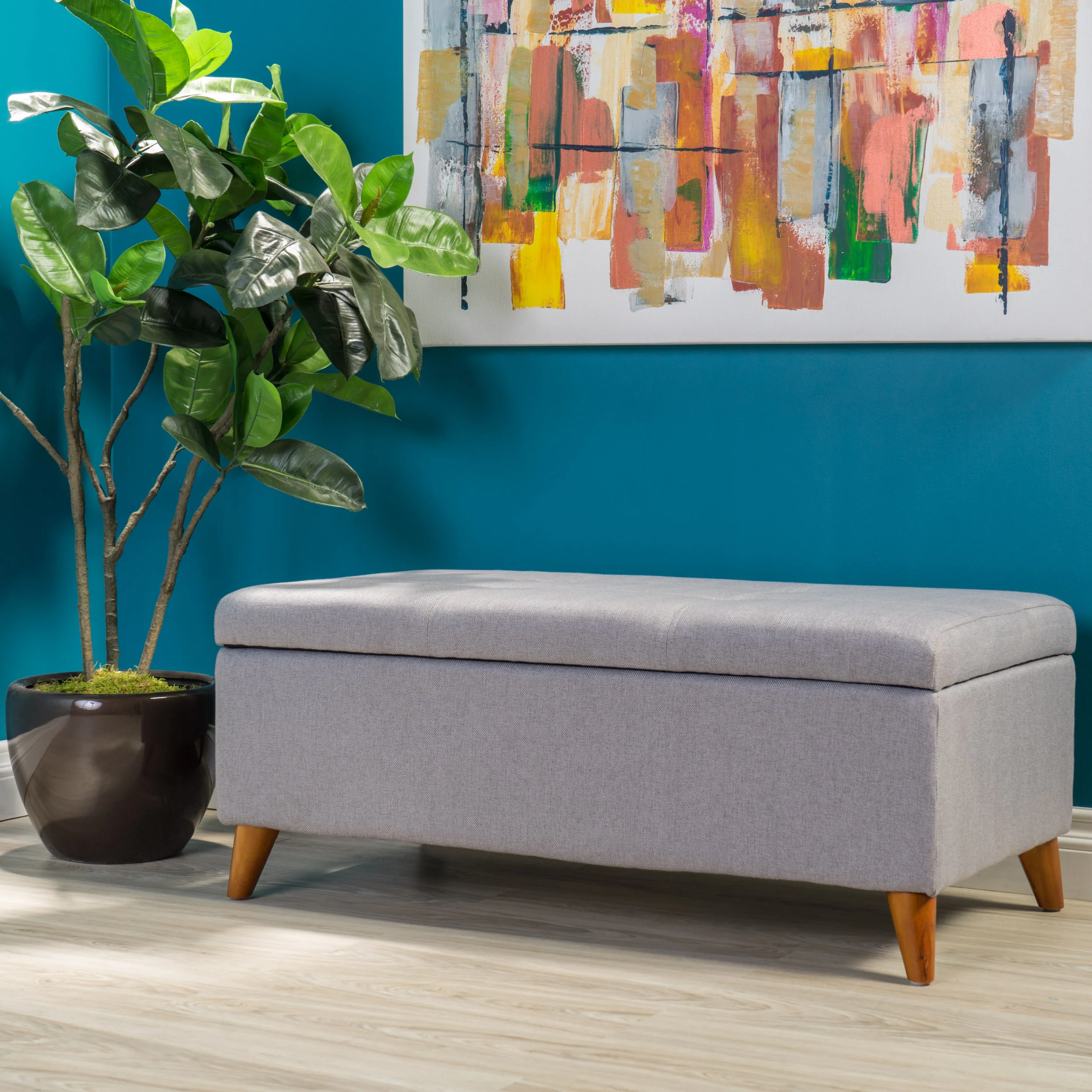 Etoney Mid-Century Modern Button Tufted Fabric Storage Ottoman Bench - furnishings