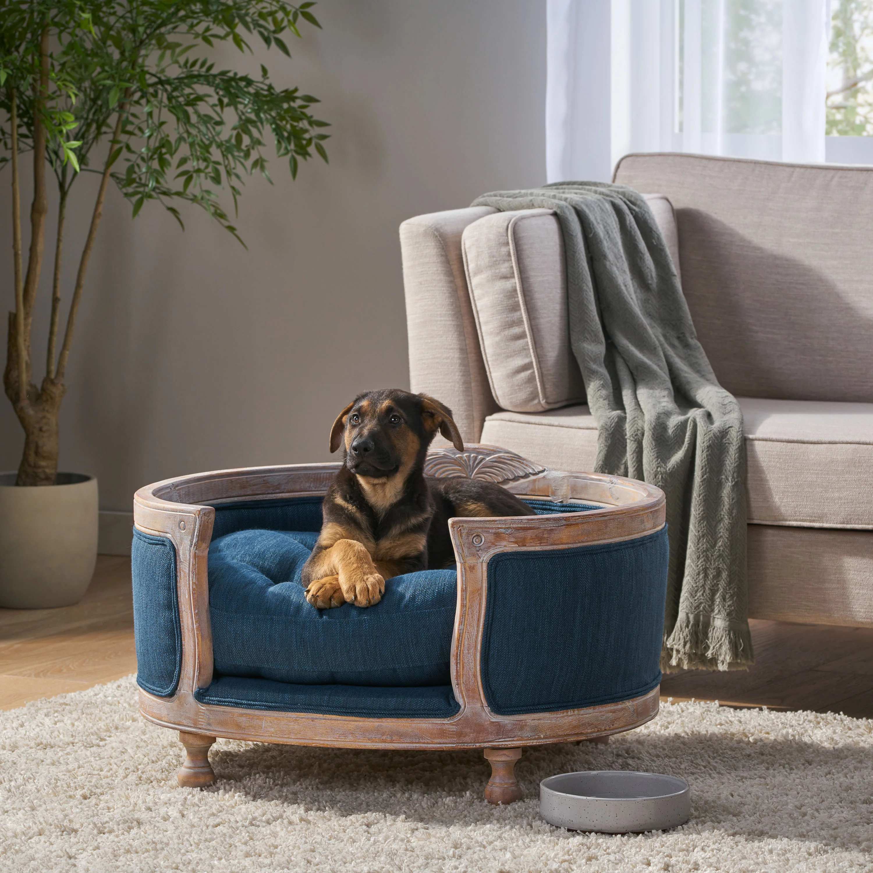 Burgos Contemporary Upholstered Medium Pet Bed with Wood Frame - furnishings