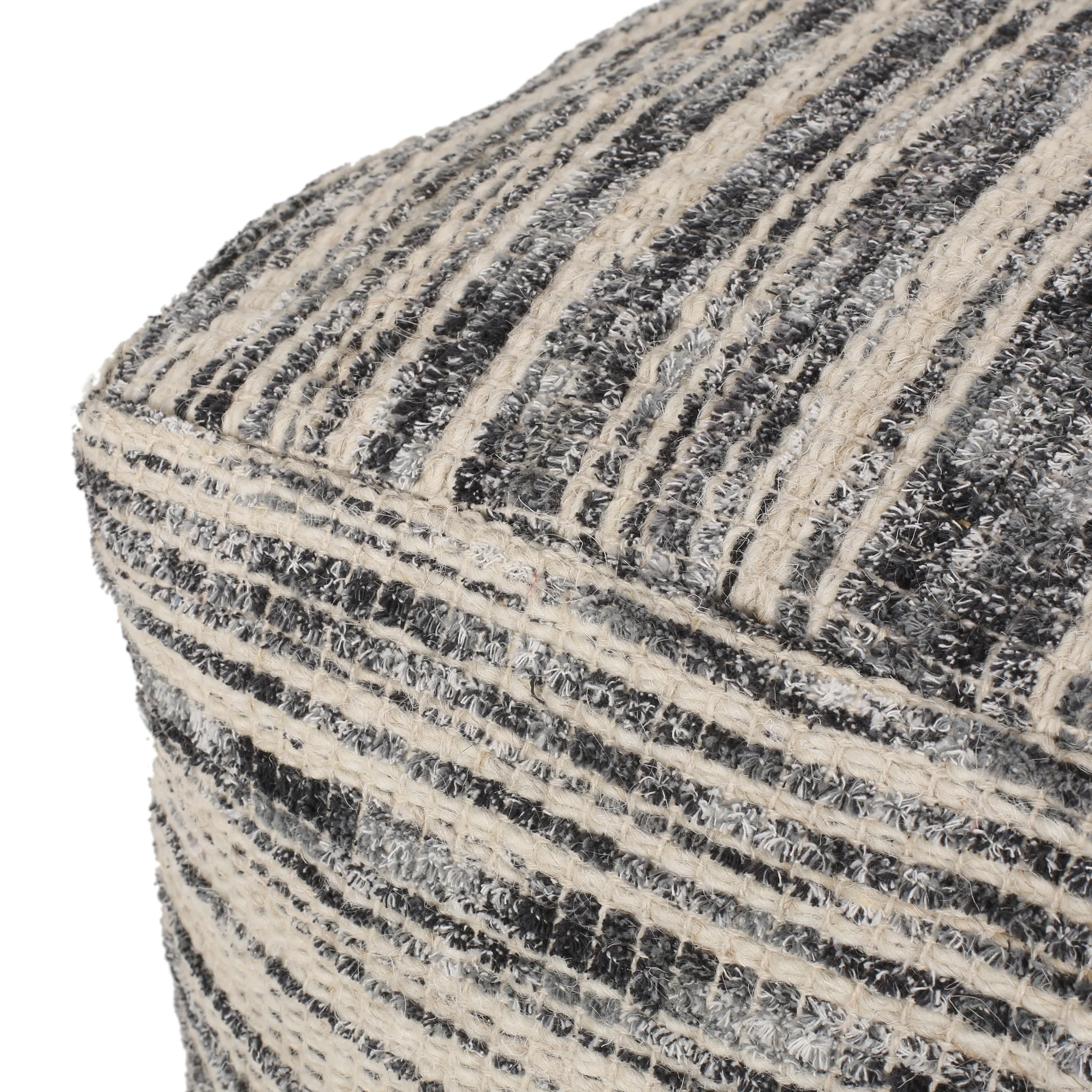 Ricketson Lazenby Boho Handcrafted Fabric Cube Pouf, Ivory, Gray, and Black - furnishings