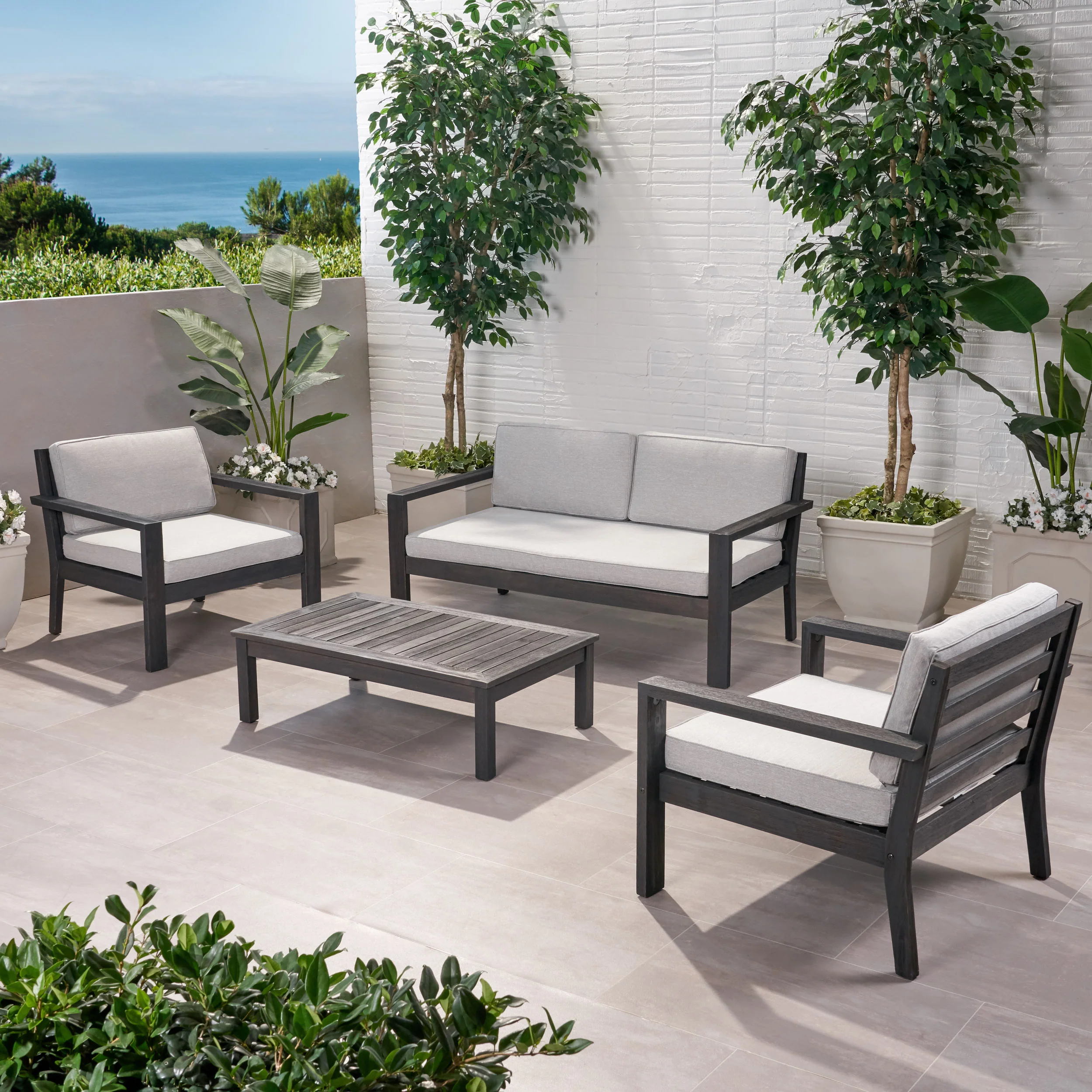 Joanne Outdoor 4 Seater Acacia Wood Chat Set with Cushions - furnishings