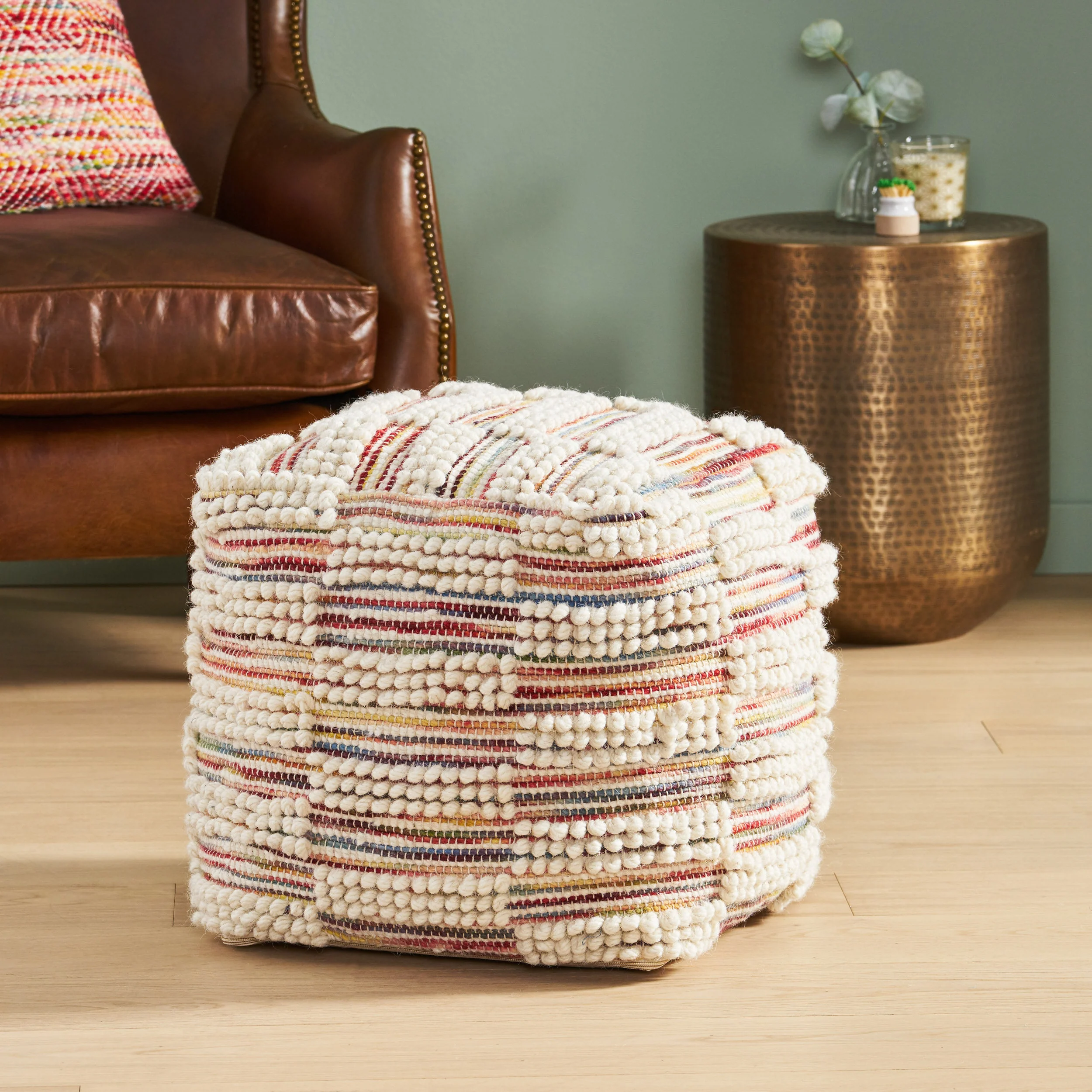 Taz Contemporary Handcrafted Fabric Cube Pouf - furnishings