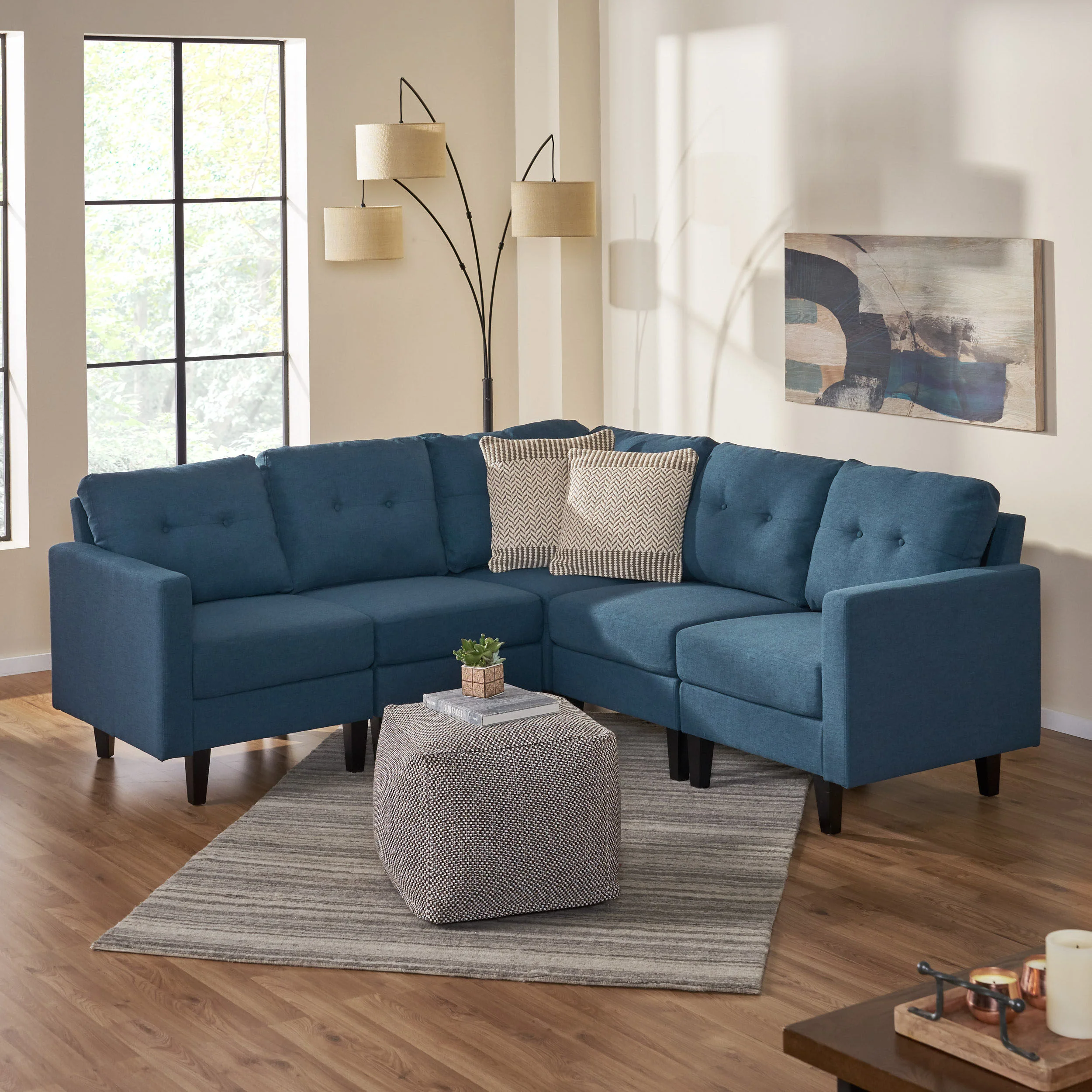 Niya Mid Century Modern 5 Piece Fabric Sectional Sofa - furnishings