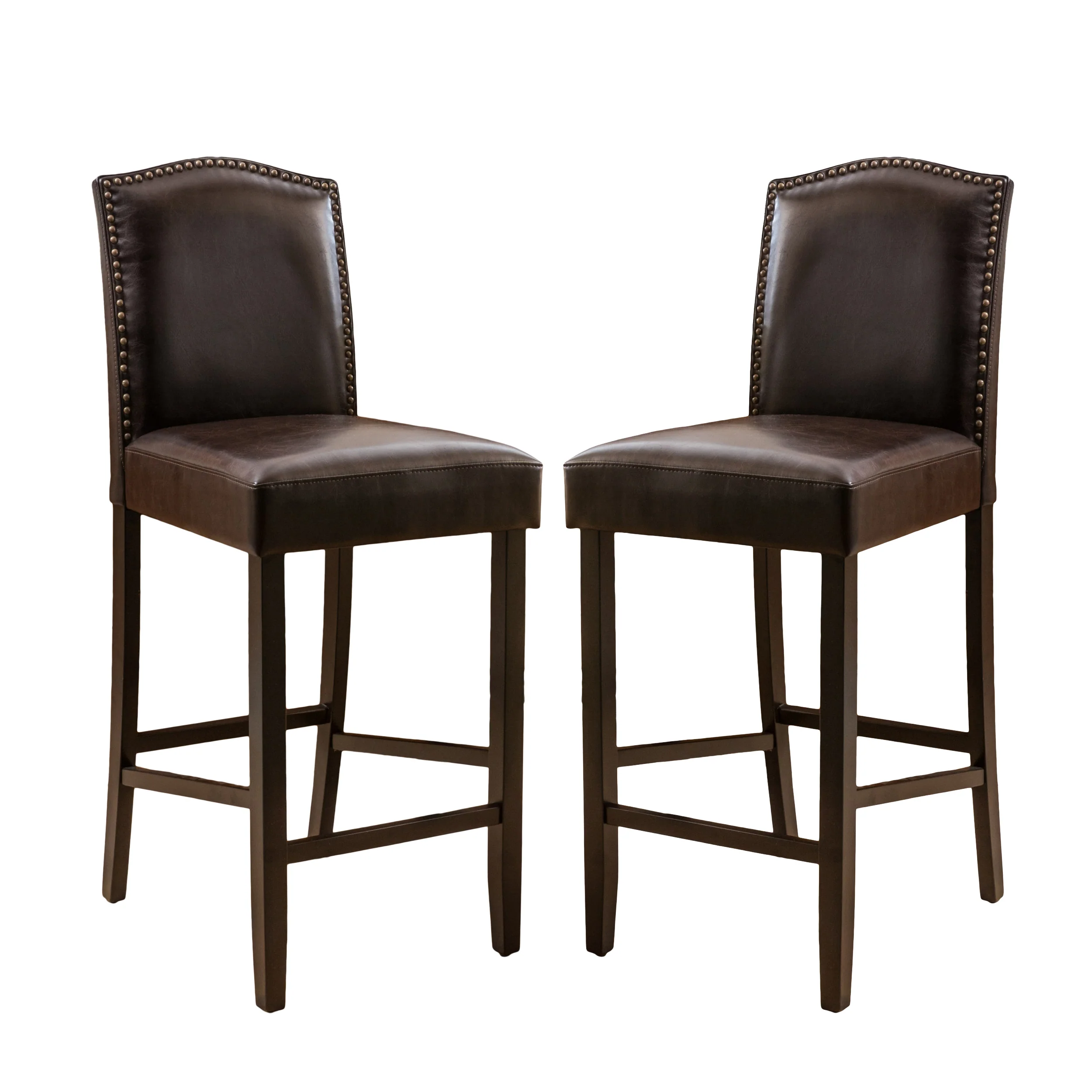 Maksman 27-Inch Brown Leather Counter Stools (Set of 2) - furnishings