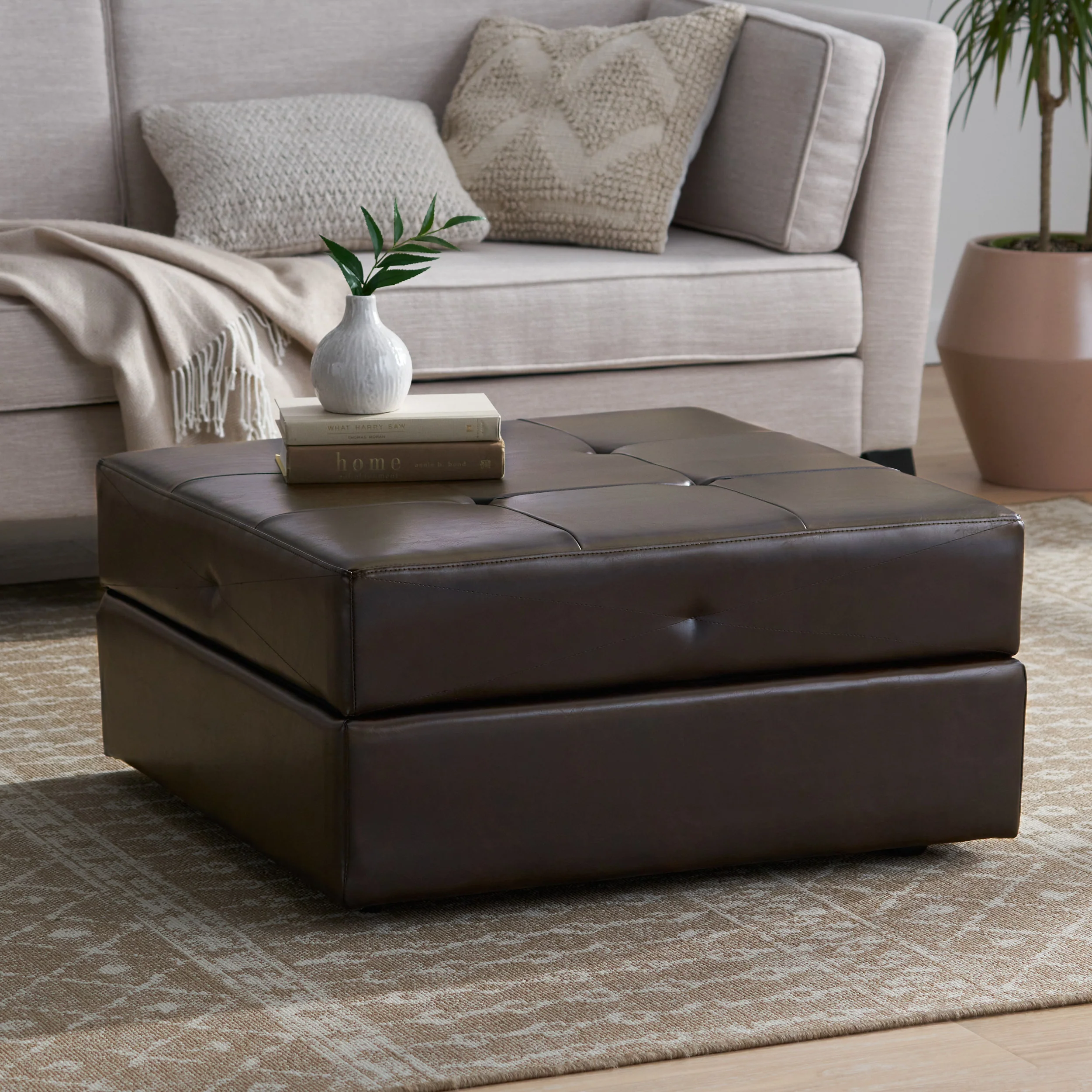 Templeton Brown Leather Storage Ottoman - furnishings