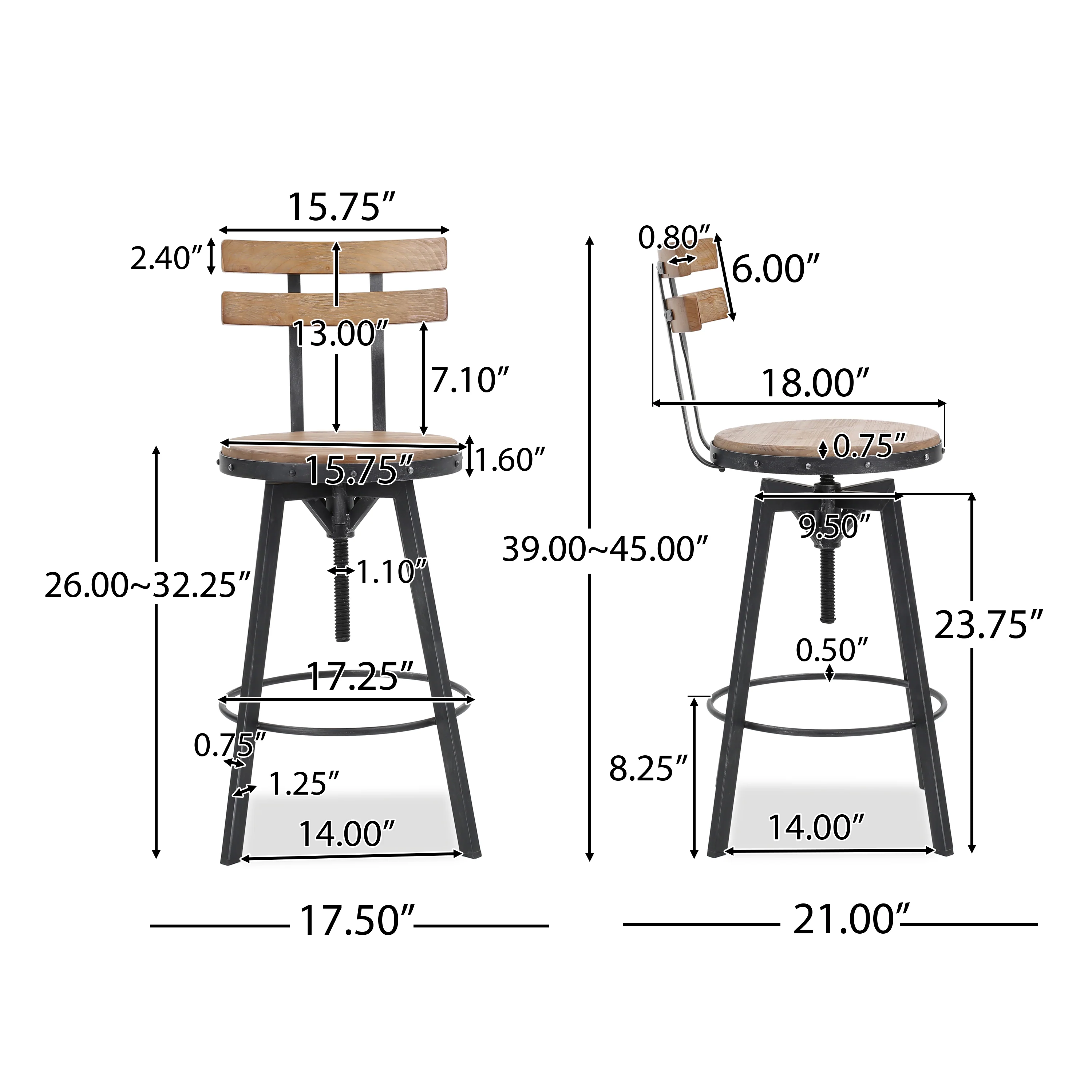 Poe Anique Finish Firwood Height Adjustable Bar Stool - furnishings